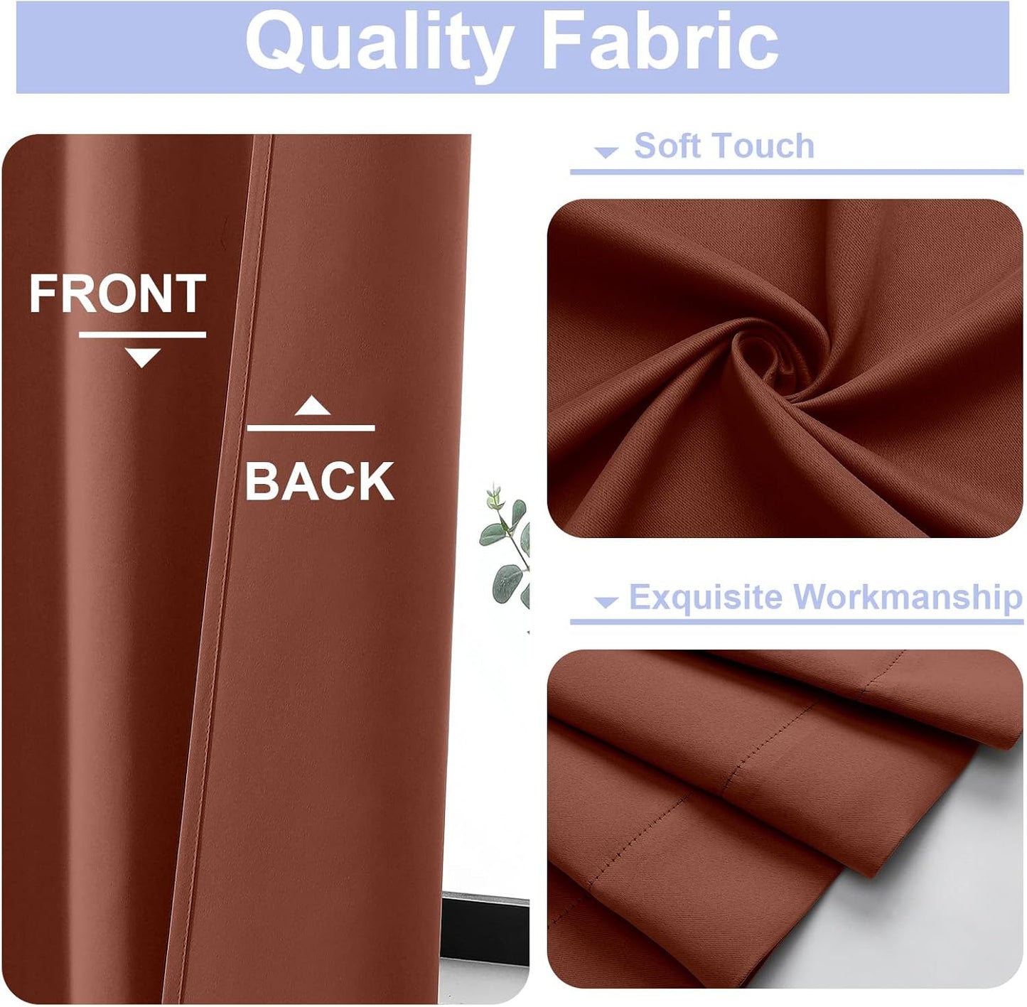 Simplebrand Ava Terracotta Short Blackout Curtains for Bedroom 54 Inches Long 2 Panels Set, Solid Thermal Insulated, Energy Saving Window Treatment Curtains Blackout Drapes, W40 x L54 Inch, Terracotta