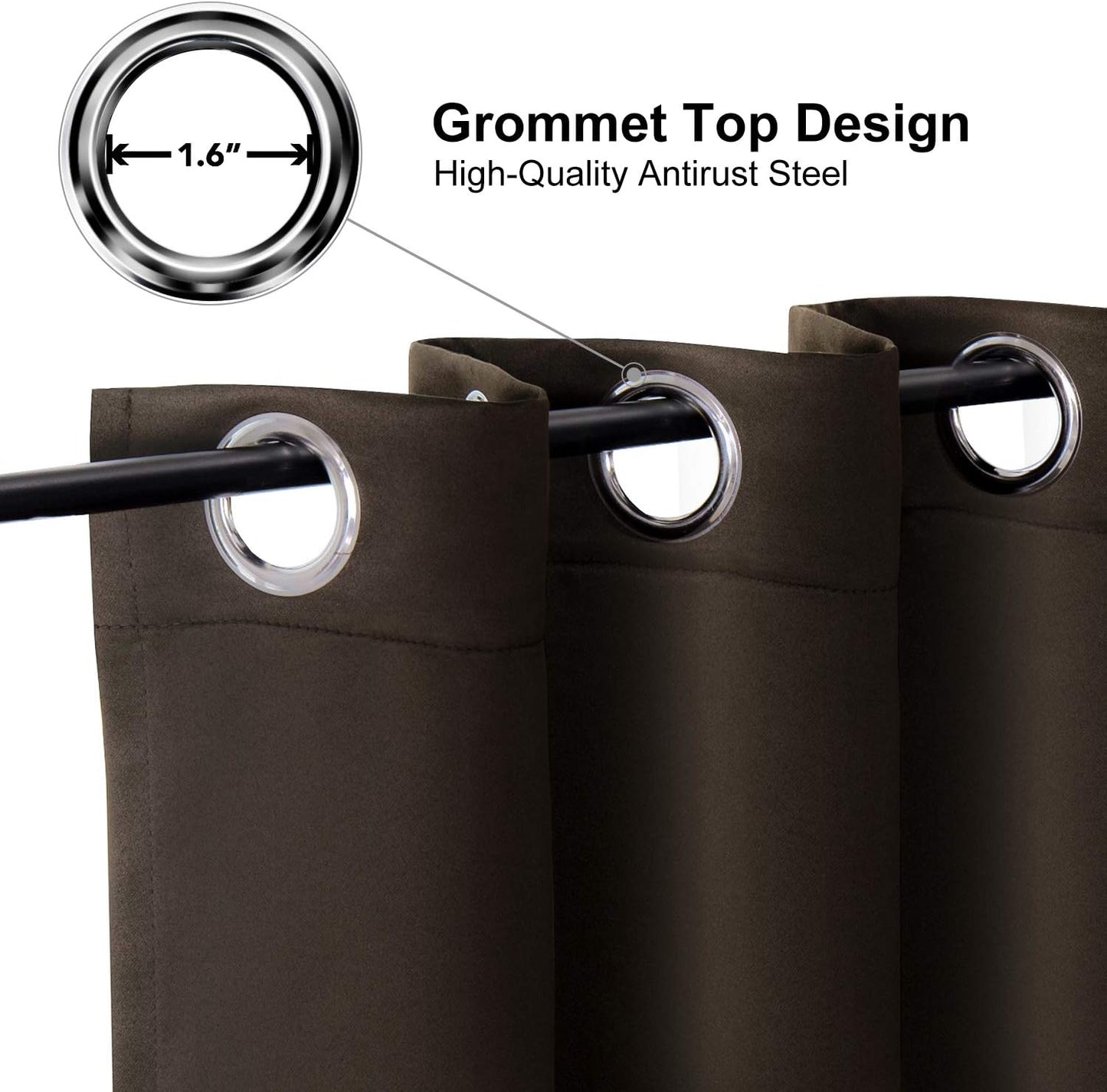 ChrisDowa Grommet Blackout Curtains for Bedroom and Living Room - 2 Panels Set Thermal Insulated Room Darkening Curtains (Brown, 52W x 84L )