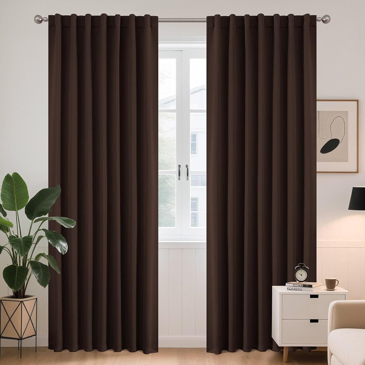 Joydeco Blackout Curtains 108 Inches Long, Thermal Insulated Black Out Curtains 2 Panels Set, Room Darkening Drapes for Living Room Window Rod Pocket Back Tab (W52 x L108 Inch, Chocolate)
