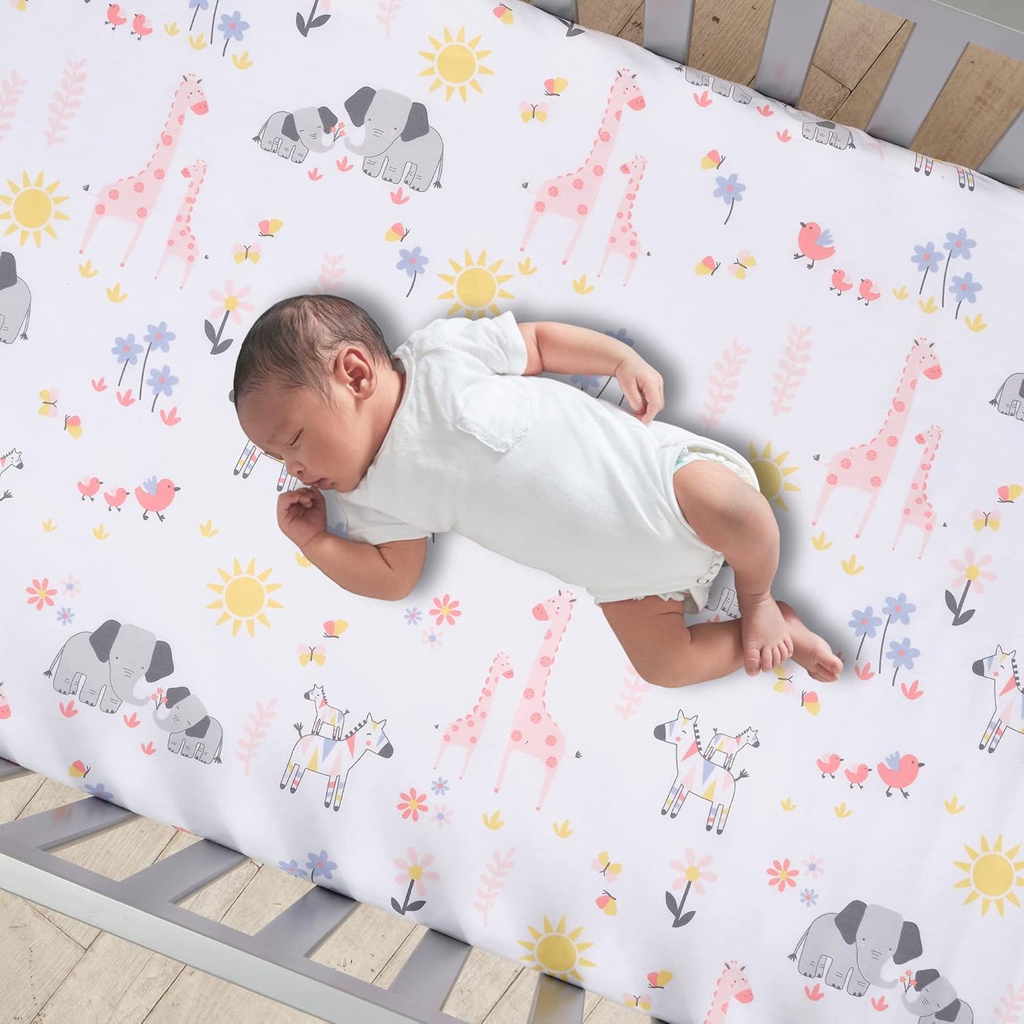 Lambs & Ivy Jazzy Jungle 3-Piece Safari Animals Pink Baby Crib Bedding Set
