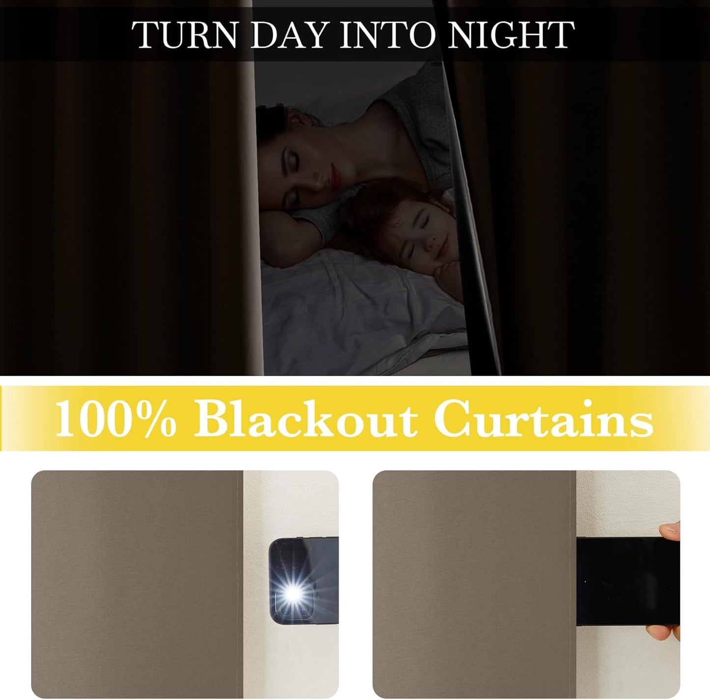 NICETOWN 100% Full Blackout Portable Curtains for Bedroom, Grommet Lightweight Travel Black Out Shades Window Treatments Thermal Curtains for Laundry/Kitchen, Tan, W52 x L63, 2 Panels