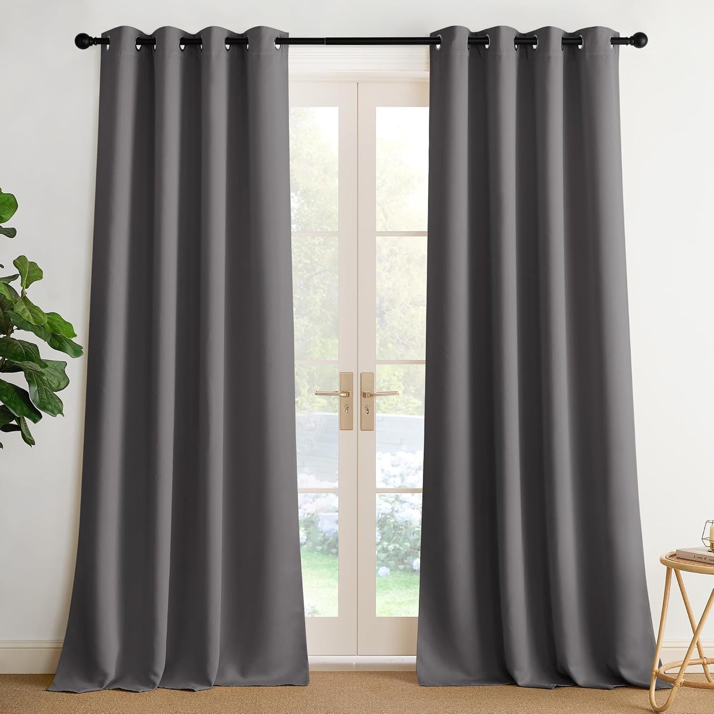 NICETOWN Blackout Curtains 96 inches Long for Living Room, Room Darkening Curtains Grey 2 Panels, 3 Pass Microfiber Noise Reducing Thermal Insulated Solid Ring Top Blackout Window Drapes