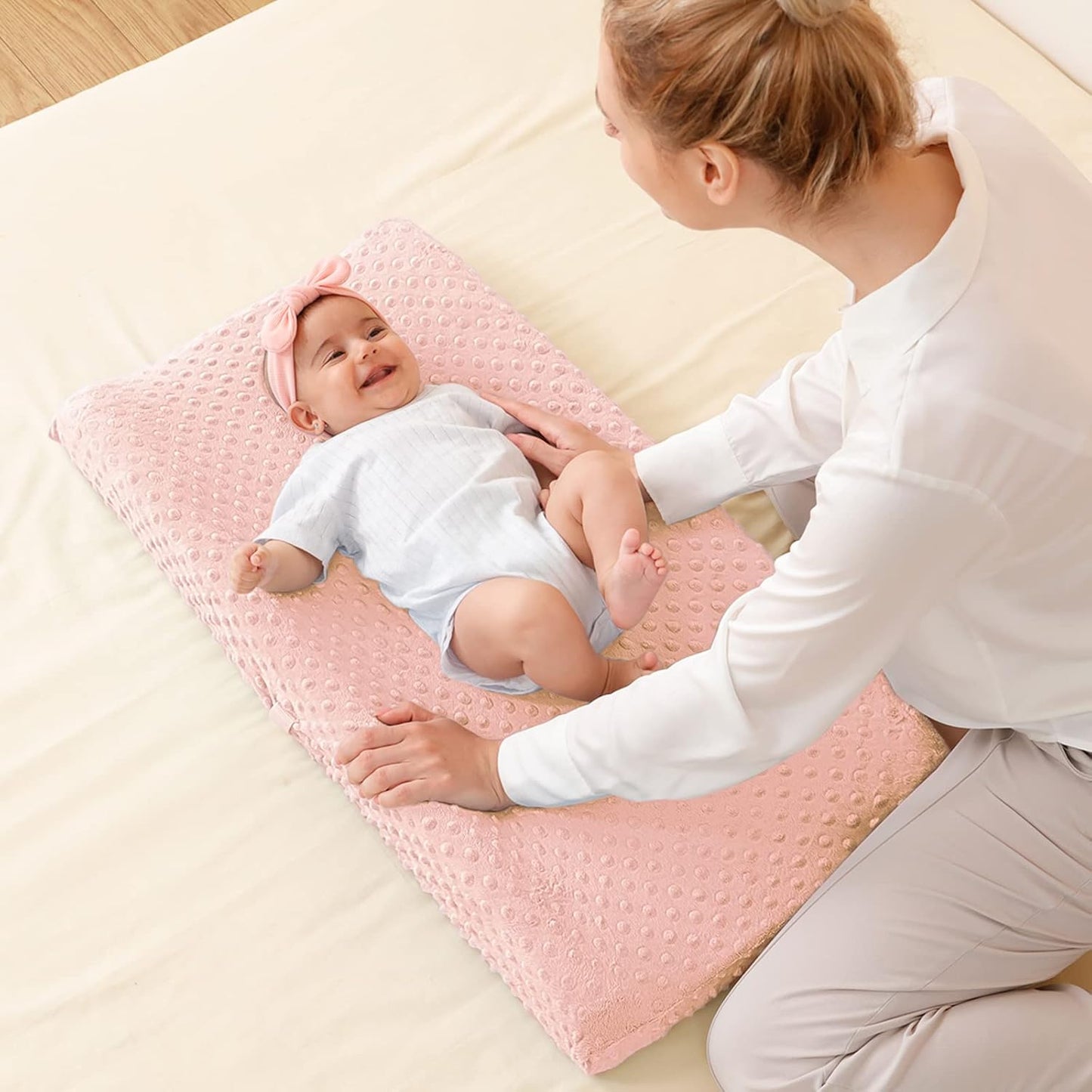 Baby Changing Pad Cover, Super Soft Minky Dot Diaper Changing Table Covers for Baby Girls and Boys, Ultra Comfortable, Safe for Babies, Fit 32"/34'' x 16" Pad (Coral Pink)