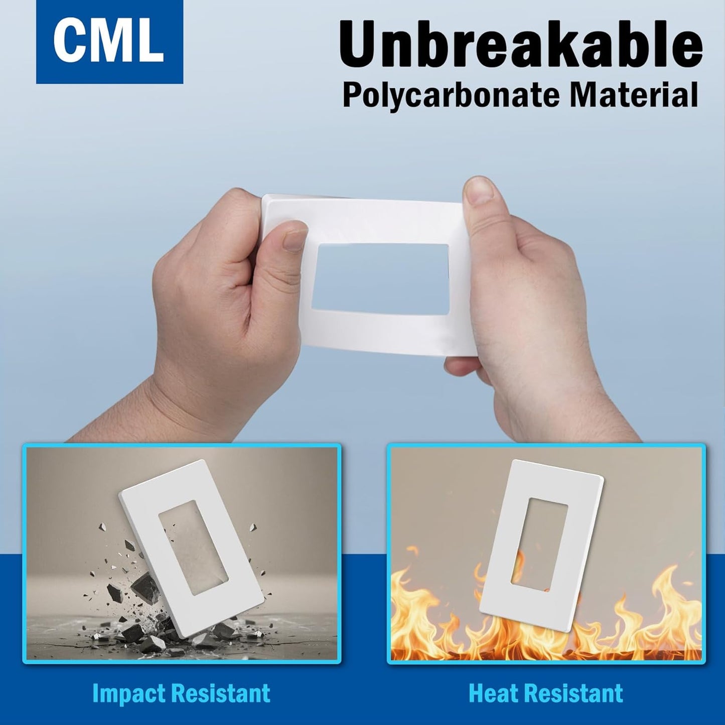 CML Matte White 1-Gang Screwless Decorative Wall Plates, 120 Pack Decorator Light Switch Covers, Standard Size 2.91” X 4.68”, Scratch and Impact Resistant, Hidden Screws, UL Listed