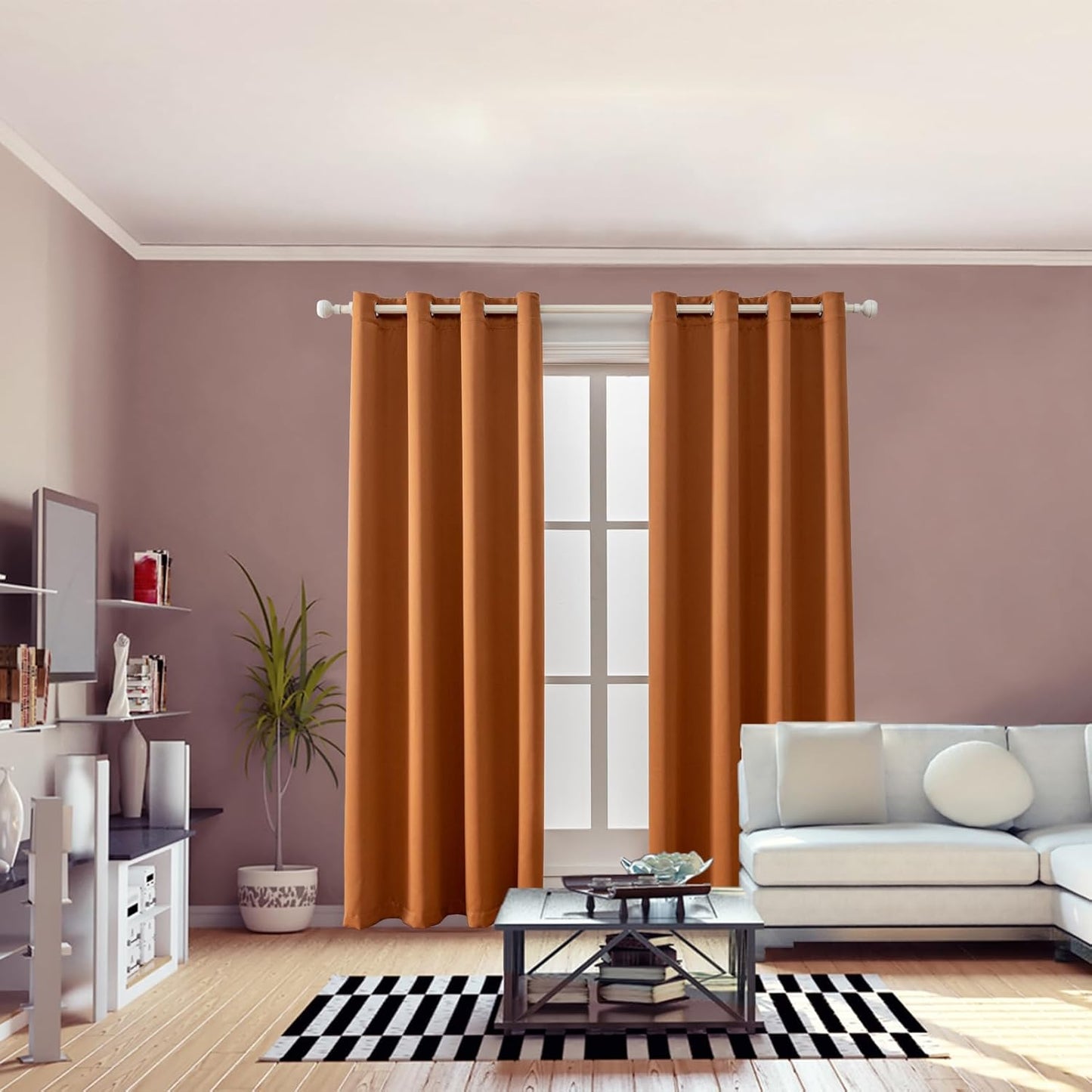 Anytime 100% Blackout Curtain Set, Thermal Insulated & Energy Efficiency Window Draperies for Guest Room, Full Shading Panels for Shift Worker and Light Sleepers（Orange, 2 Panels, 52W x 95L）