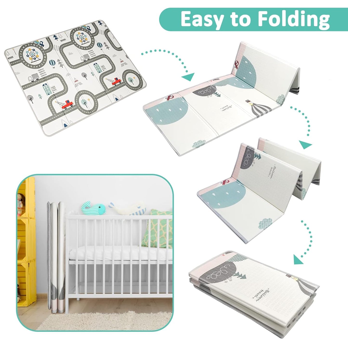 FLAGAV 79x59inch Play Mat for Baby - Extra Large, Non-Toxic, Waterproof Playmat for Indoor and Outdoor Use