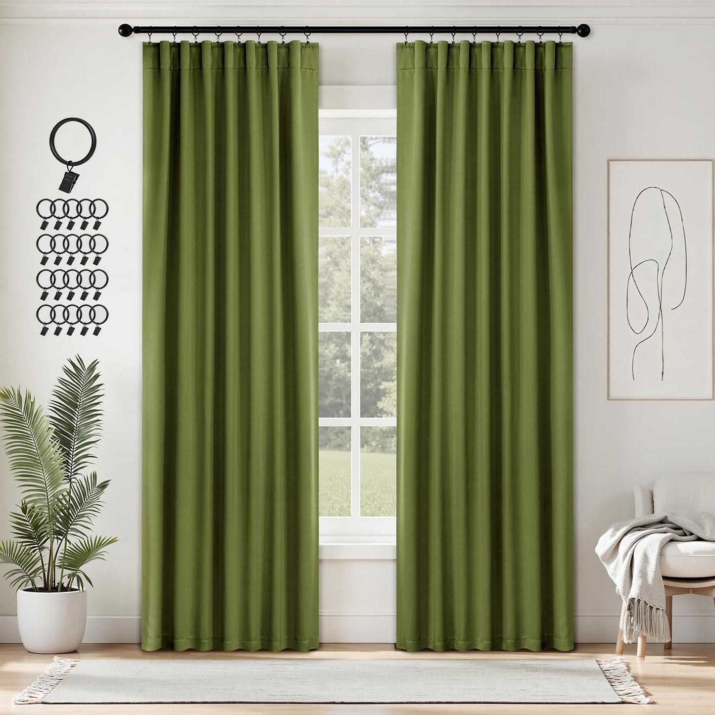 ANRODUO Back Tab Blackout Curtains for Bedroom Living Room, Rod Pocket Pinch Pleated Thermal Insulated Room Darkening Curtains 84 Inches Long 2 Panels, Olive Green, 42 x 84 Inch
