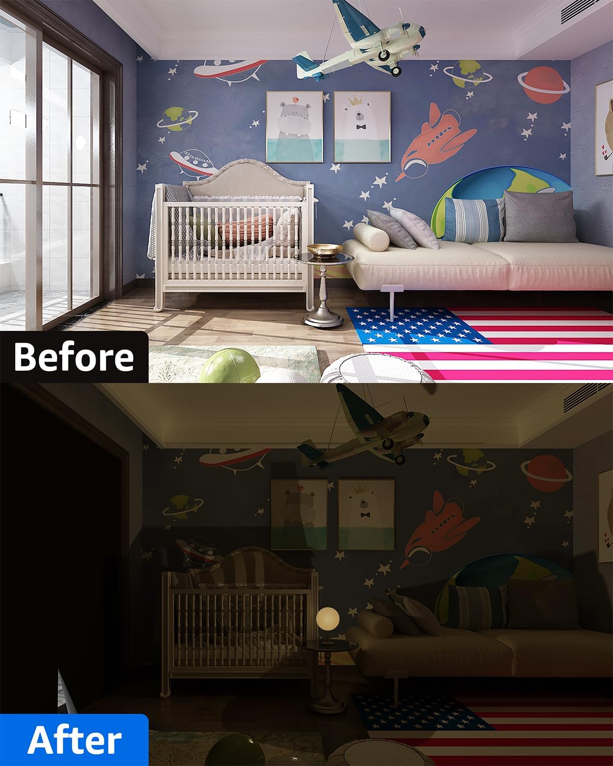 Sumobaby Blackout Curtains for Bedroom Portable 22"x70",No Drill Blackout Shades with Upgraded Hook&Loop Tapes,100% Black Out Window Cover,Thermal Insulated Blinds for Bedroom,Nursery(1 Panel,Black)