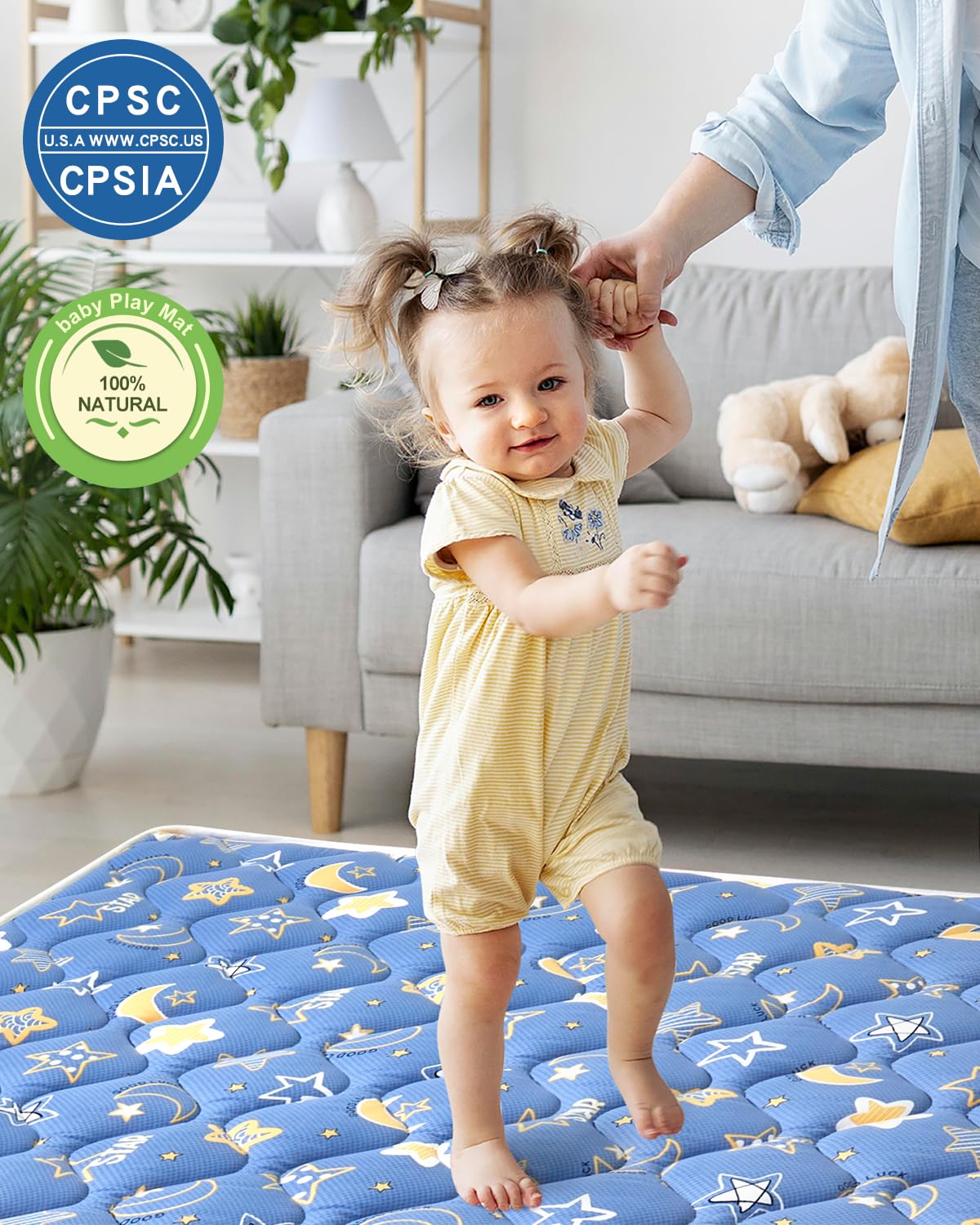 Odorless Premium Foam Baby Play Mat 47" x 47", Soft Microfiber Fabric Crawling Mat for Floor- Comfortable and Hypoallergenic, Non-Slip Cushioned Floor Playpen mat for Infants,Babies,Toddlers