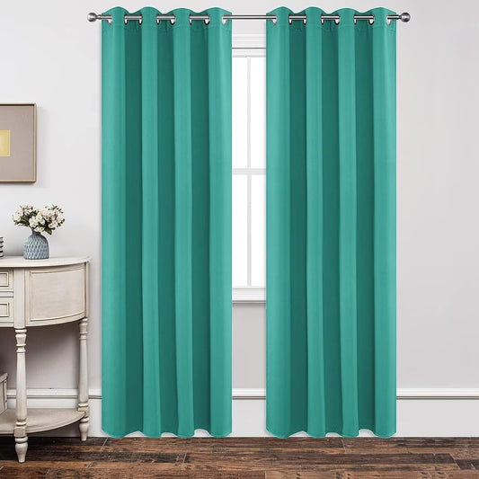 Joydeco Blackout Curtains 90 inch Long 2 Panels Set, Thermal Insulated Long Curtains & Drapes 2 Burg, Room Darkening Grommet Drapes for Bedroom Living Room Windows (W52 x L90 Inch, Peacock Blue)