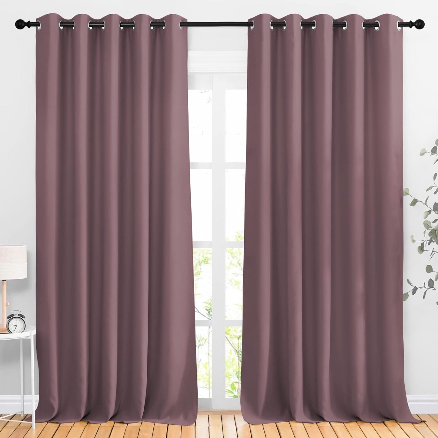 NICETOWN Blackout Dry Rose Curtains & Drapes 90 inches Long for Bedroom - Noise Reducing Thermal Insulated Grommet Room Darkening Window Treatments for Sliding Glass Door (2 Panels, 66 x 90 Inch)