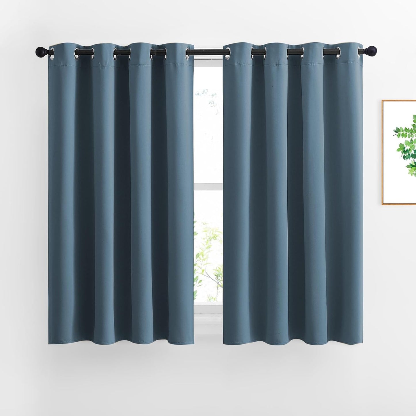 NICETOWN Smoky Blue Blackout Curtains for Bedroom - Triple Weave Grommet Top Thermal Insulated Window Treatment Light Blocking Drapes for Cafe/Home Office, W46 x L54, Set of 2