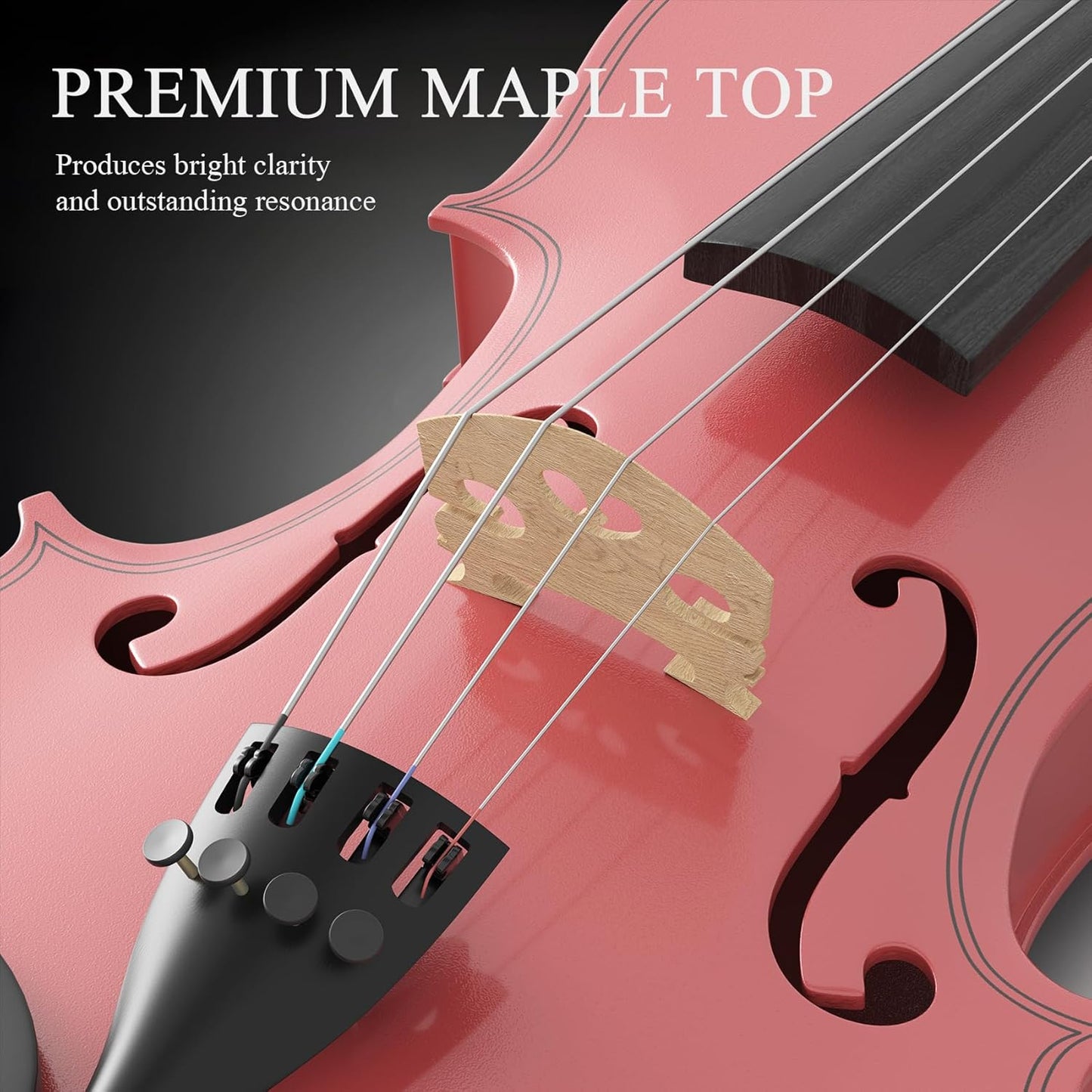 1/8 Beginner Violin Kit, Complete Violin Set with Case, Bow, Rosin,Pink