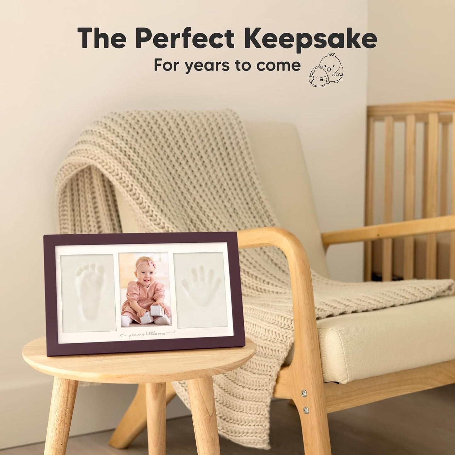 Baby Hand and Footprint Kit - Clay Handprint Keepsake Frame, Newborn Nursery Picture Frame, Personalized New Mom Gifts for Baby Shower & Registry (Auburn)