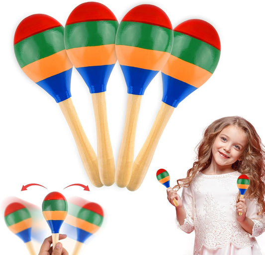2 Pcs Maracas Hand Percussion Rattles, PLULON Colorful Wooden Maracas Rumba Shakers Rattle Latin Musical Instrument for Kids Adults Game Playing, Mexican Fiesta Cinco De Mayo Party Favors Supplies