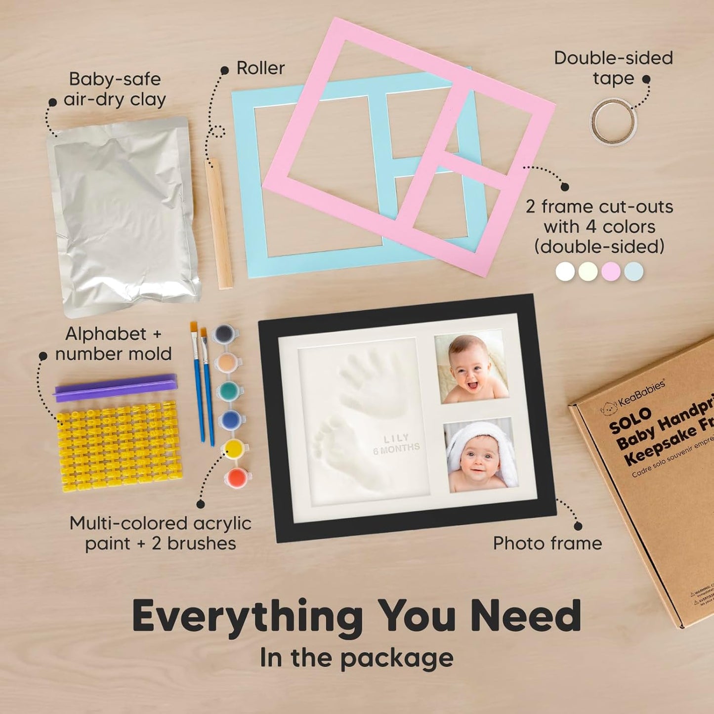 Baby Hand and Footprint Kit - Quick Dry Clay Baby Footprint Kit, Newborn Keepsake, Nursery Picture Frame for Boys, Girls, Personalized Gifts for Shower & Registry, New Mom Gift (Onyx Black)