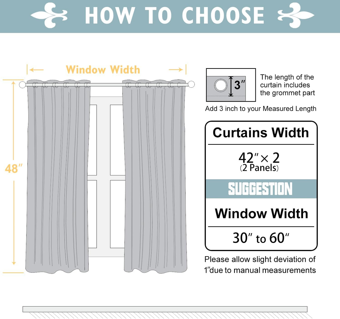 ChrisDowa Blackout Curtains 48 inches Long for Bedroom - 2 Panels Set Grommet Thermal Insulated Room Darkening Curtains for Living Room (Light Grey, 42 x 48 Inch)