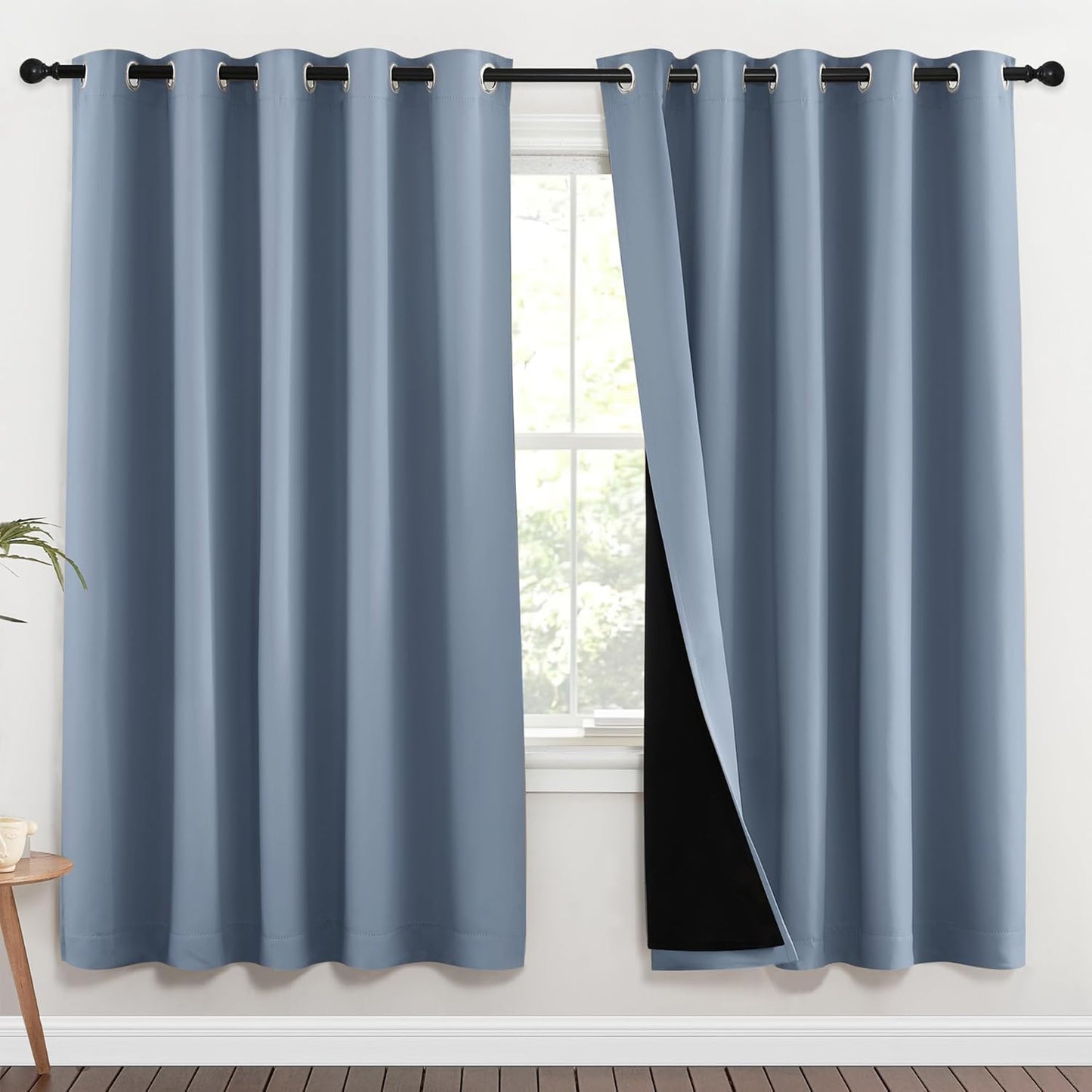 NICETOWN 100% Blackout Window Curtain Panels, Vintage Blue, 2 Pieces, 70-inch Wide Per Panel, Full Light Blocking Drapes with Black Liner for Nursery, 72-inch Drop Thermal Insulated Draperies