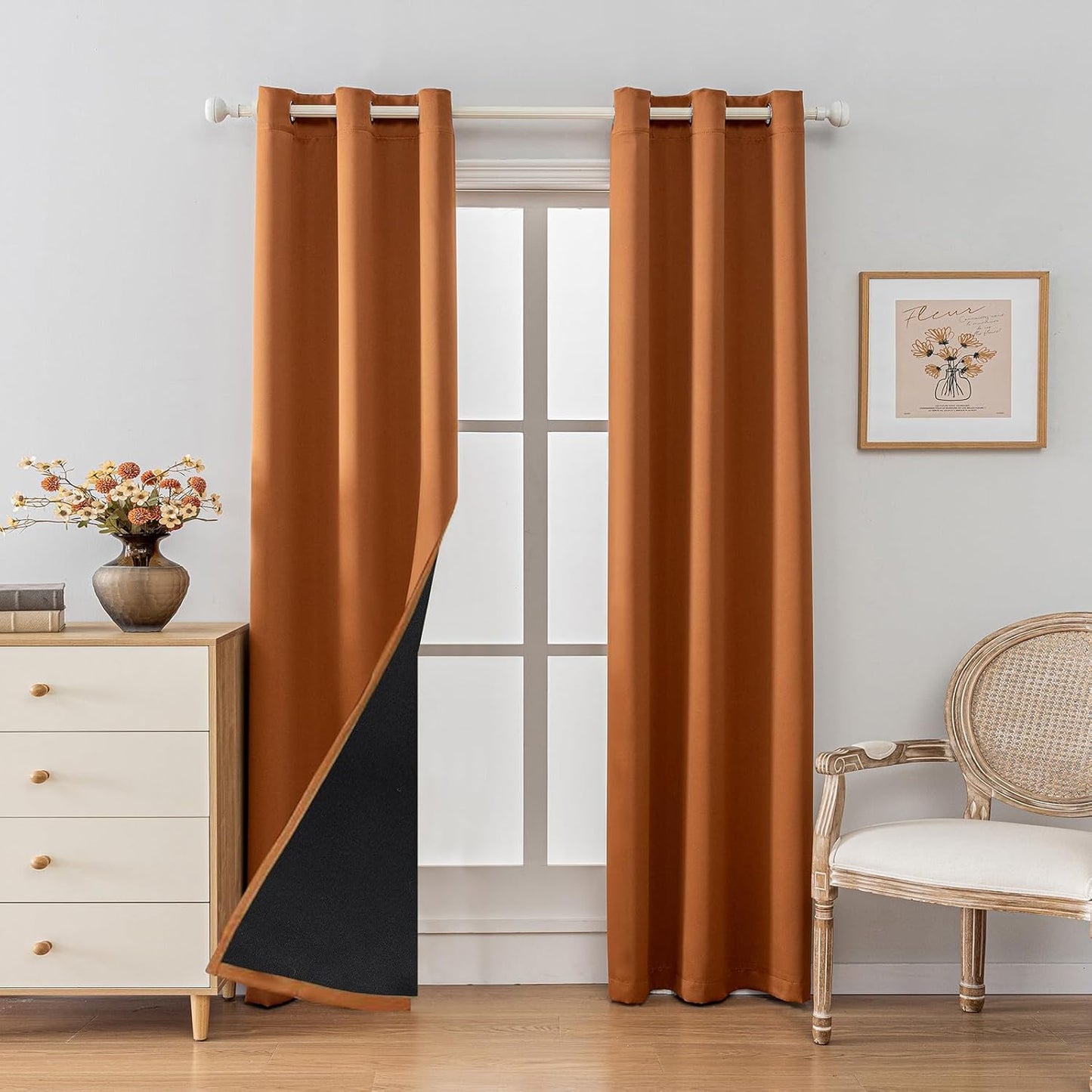 Anytime 100% Blackout Curtain Set, Thermal Insulated & Energy Efficiency Window Draperies for Guest Room, Full Shading Panels for Shift Worker and Light Sleepers（Orange, 2 Panels, 37W x 84L）