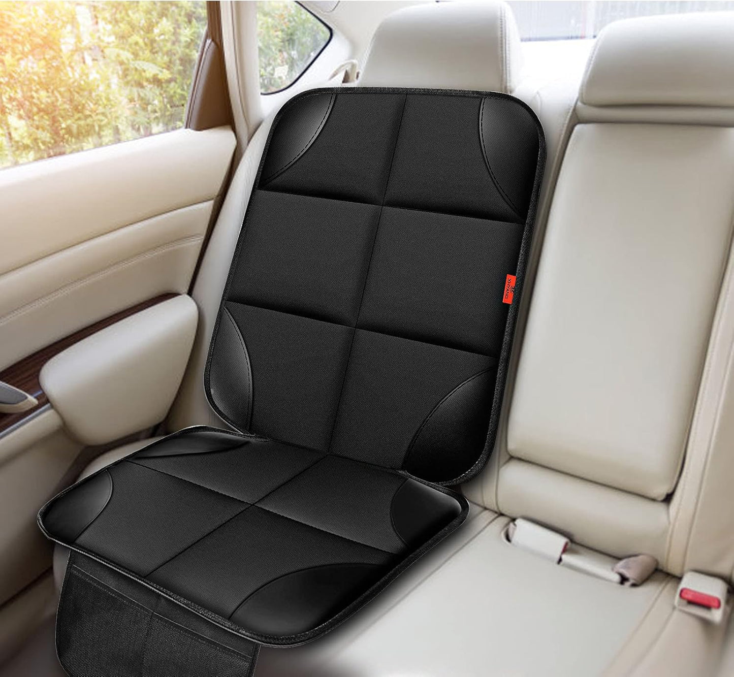Car Seat Protector 2 Pack Car Seat Cushion Mat Thickest Padding,Waterproof 600D Fabric Car Seat Covers for Non-Slip Backing Mesh Pockets for Baby and Pet (Black, 2 Pack)