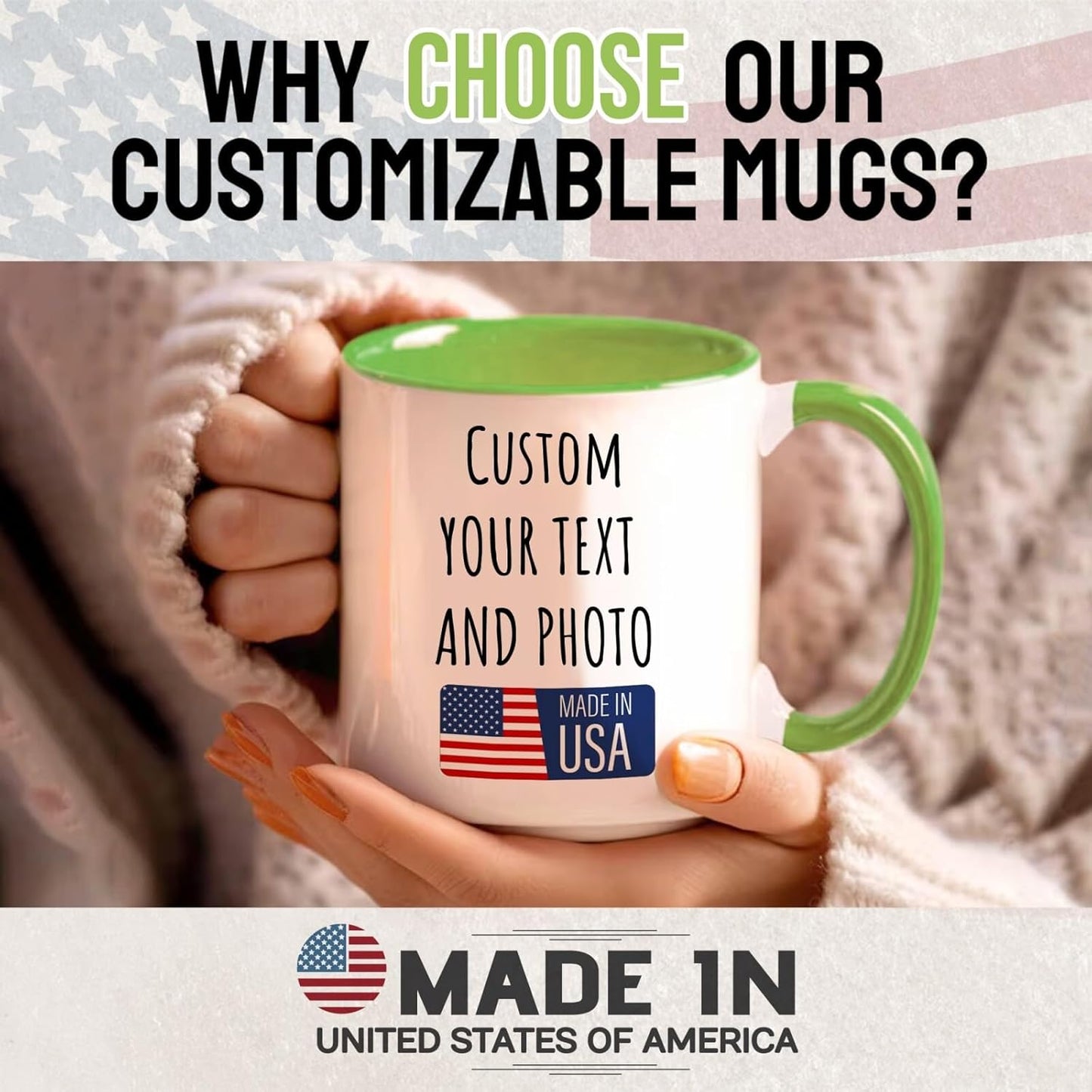 Ship Next Day Custom Mug Design Your Own Photo Text Personalized Picture Gifts for Women Men Customized Gifts Idea Personalized Coffee Mugs 11oz Light Green Handle