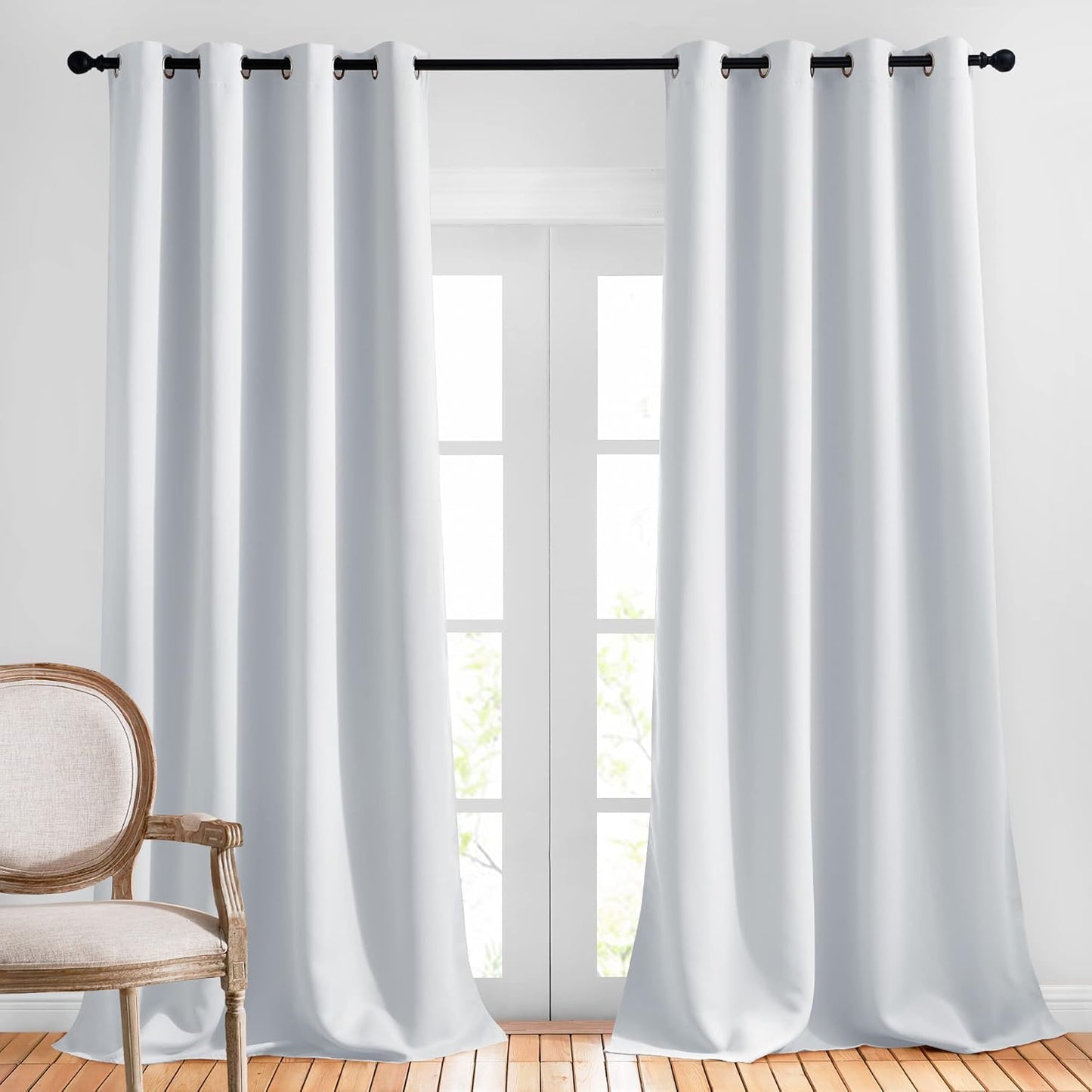 NICETOWN Blackout 102 inch Curtains for Living Room, Grommet Thermal Insulated Room Darkening Curtains for Bedroom/Living Room, 2 Panels, W52 x L102, Greyish White