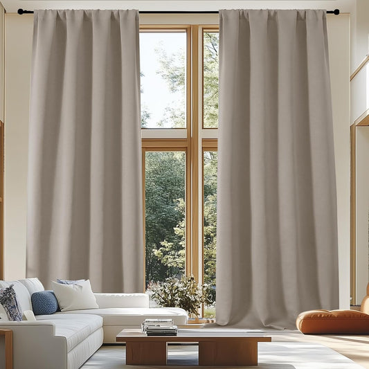 Simplebrand Blackout Extra 10ft Curtains for Patio 120 Inches Long 2 Panels Set, Solid Thermal Insulated Energy Saving Rod Pocket Window Treatment Curtains Blackout Drapes, 50" Wx120 L, Stone
