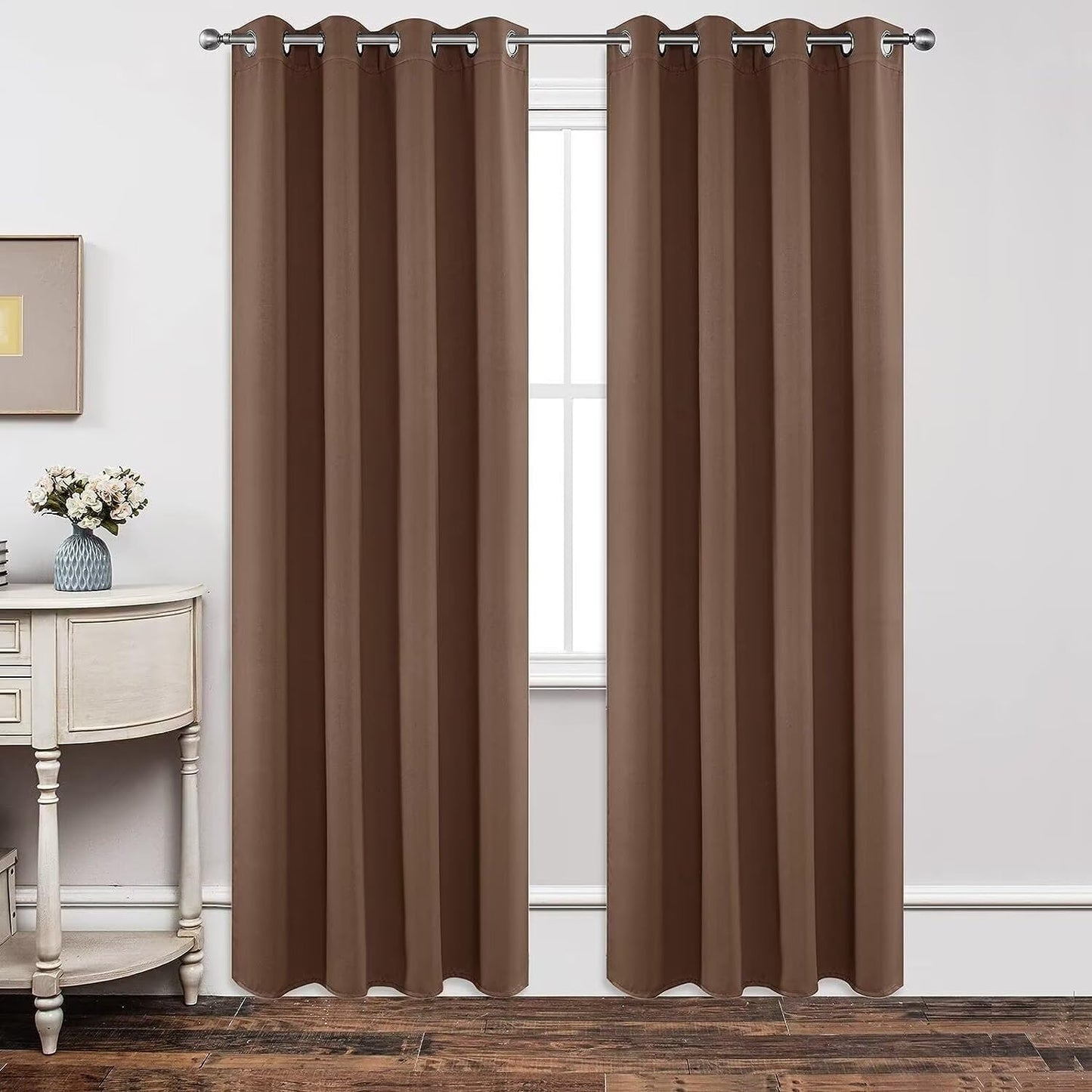 Joydeco Blackout Curtains 63 Inch Length 2 Panels Set, Thermal Insulated Long Curtains & Drapes 2 Burg, Room Darkening Grommet Drapes for Bedroom Living Room Windows (W42 x L63 Inch, Brown)