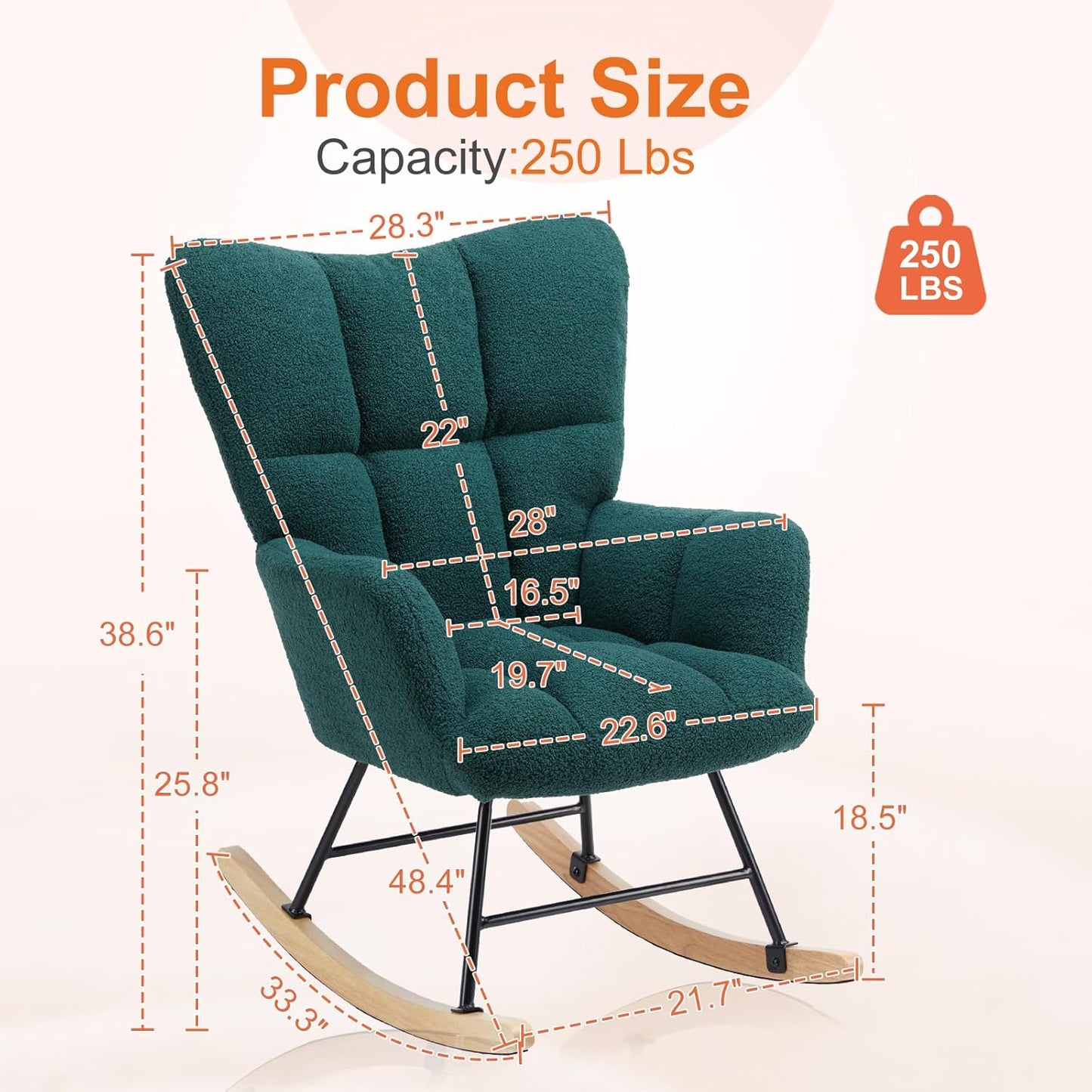 Sweetcrispy Rocking Chair Nursery, Teddy Upholstered Glider Rocker with High Backrest, Reading Chair Modern Rocking Accent Chairs Glider Chair for Nursery, Living Room, Bedroom, Deep Green