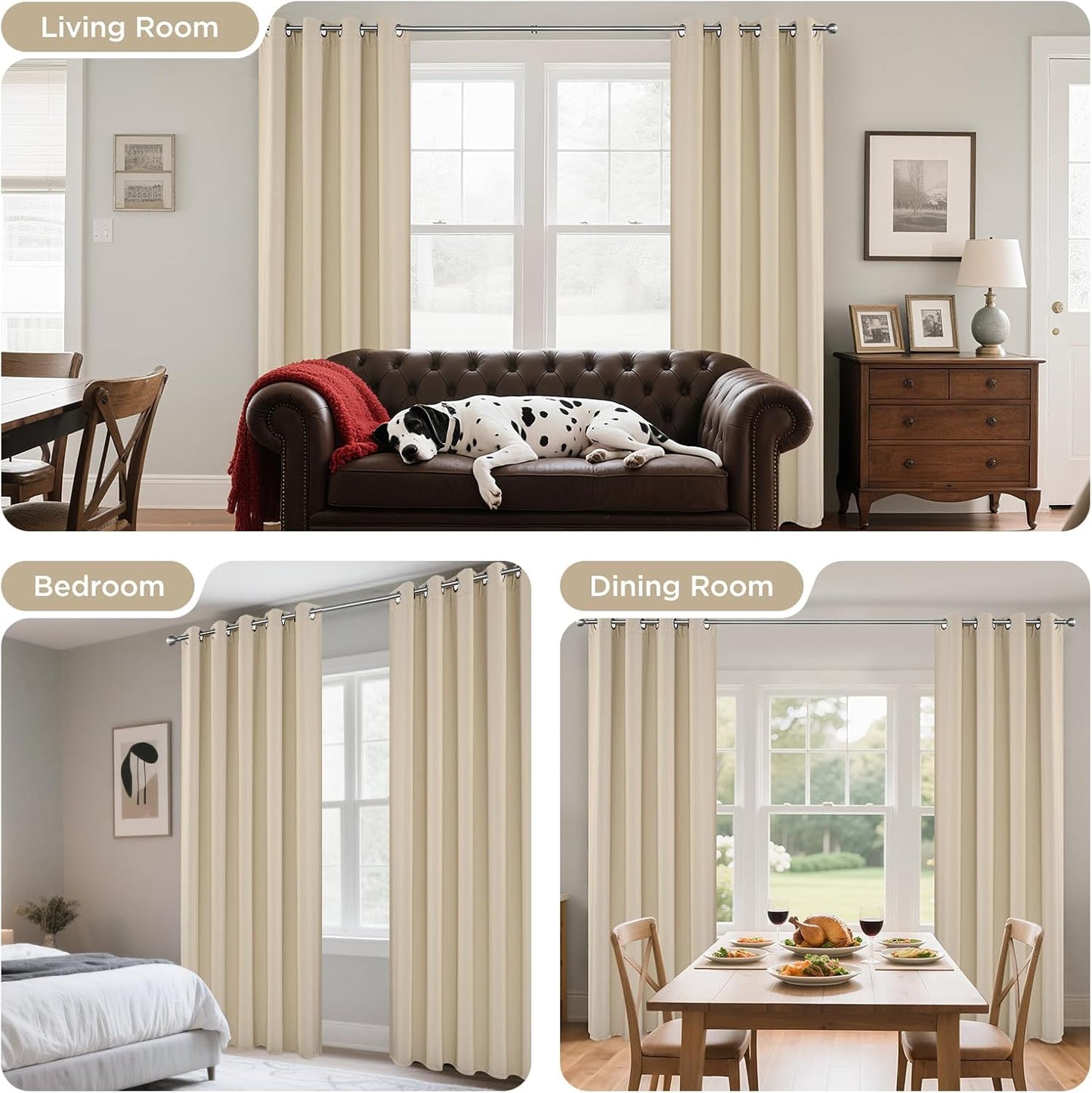 Joydeco Blackout Curtains 84 Inch Length 2 Panels Set, Thermal Insulated Long Curtains& Drapes 2 Burg, Room Darkening Grommet Drapes for Living Room Bedroom Window (W52 x L84 Inch, Light Beige)