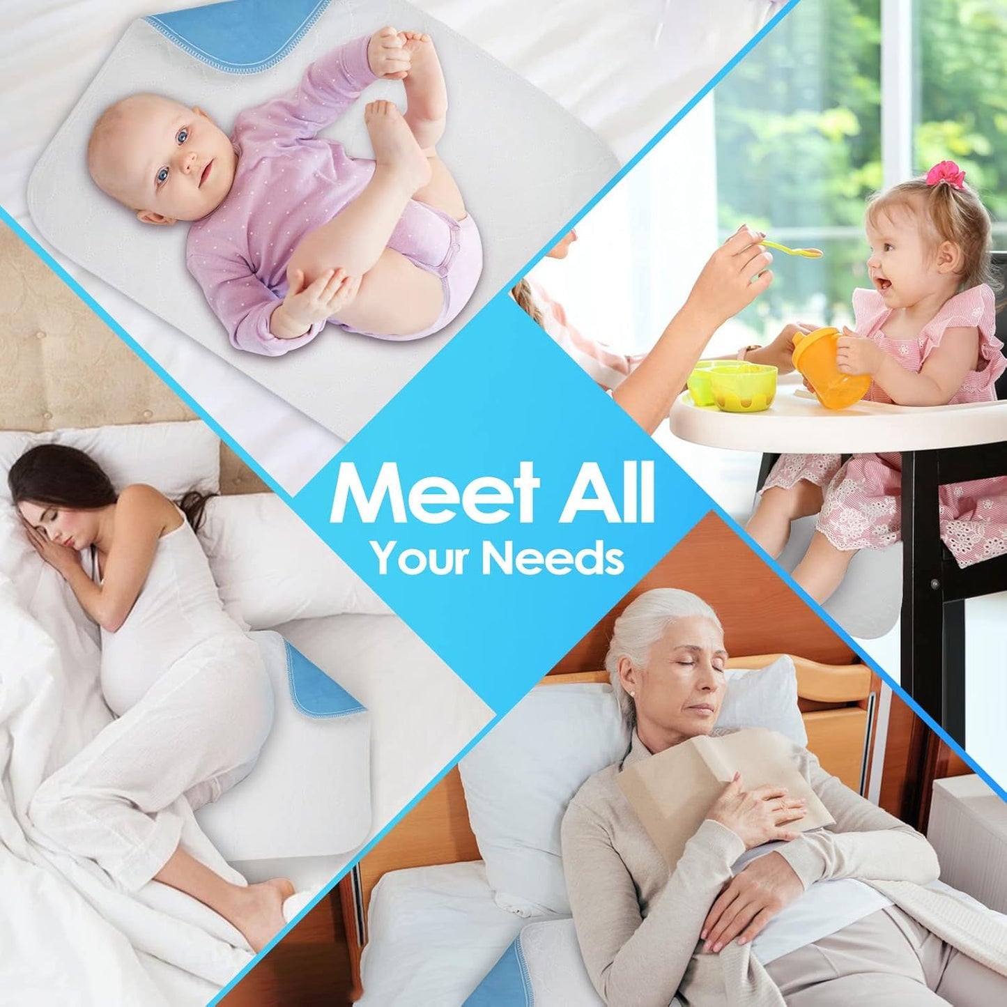 Reusable Incontinence Bed Pads 34"X52", washable bed pad, Heavy Absorbency (4-Layer) Waterproof Bed Pads (2 Packs), nonslip & Skin-friendly, Multi-scenes tailor to Kids, Adults, Elderly & Pets