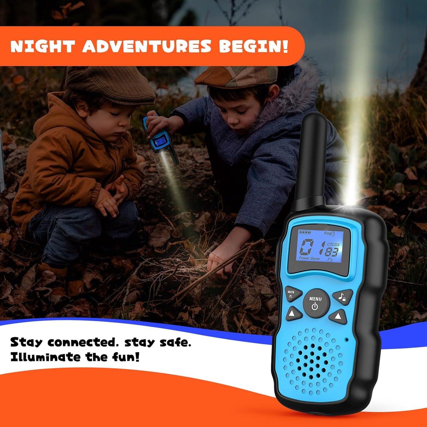 Wishouse Walkie Talkies for Kids Rechargeable Long Range, Xmas Birthday Gift for Boys Girls 4 5 6 7 8 9 10 Year Old, Hiking Gear Camping Games, Toys with Flashlight, VOX, Easy to Use 3 Pack