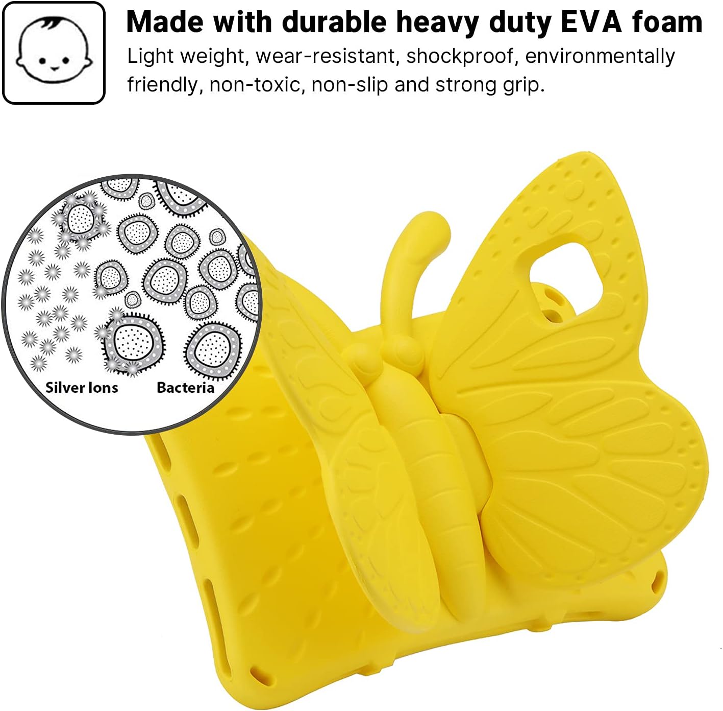 Fire HD 10 Kids Tablet 11th Gen 2021 2023 Case 10.1 Cute Butterfly Kids Pro Case with Stand Light Weight EVA Rugged Shockproof Heavy Duty Kids Friendly Full Cover for Kids Girls (Yellow)