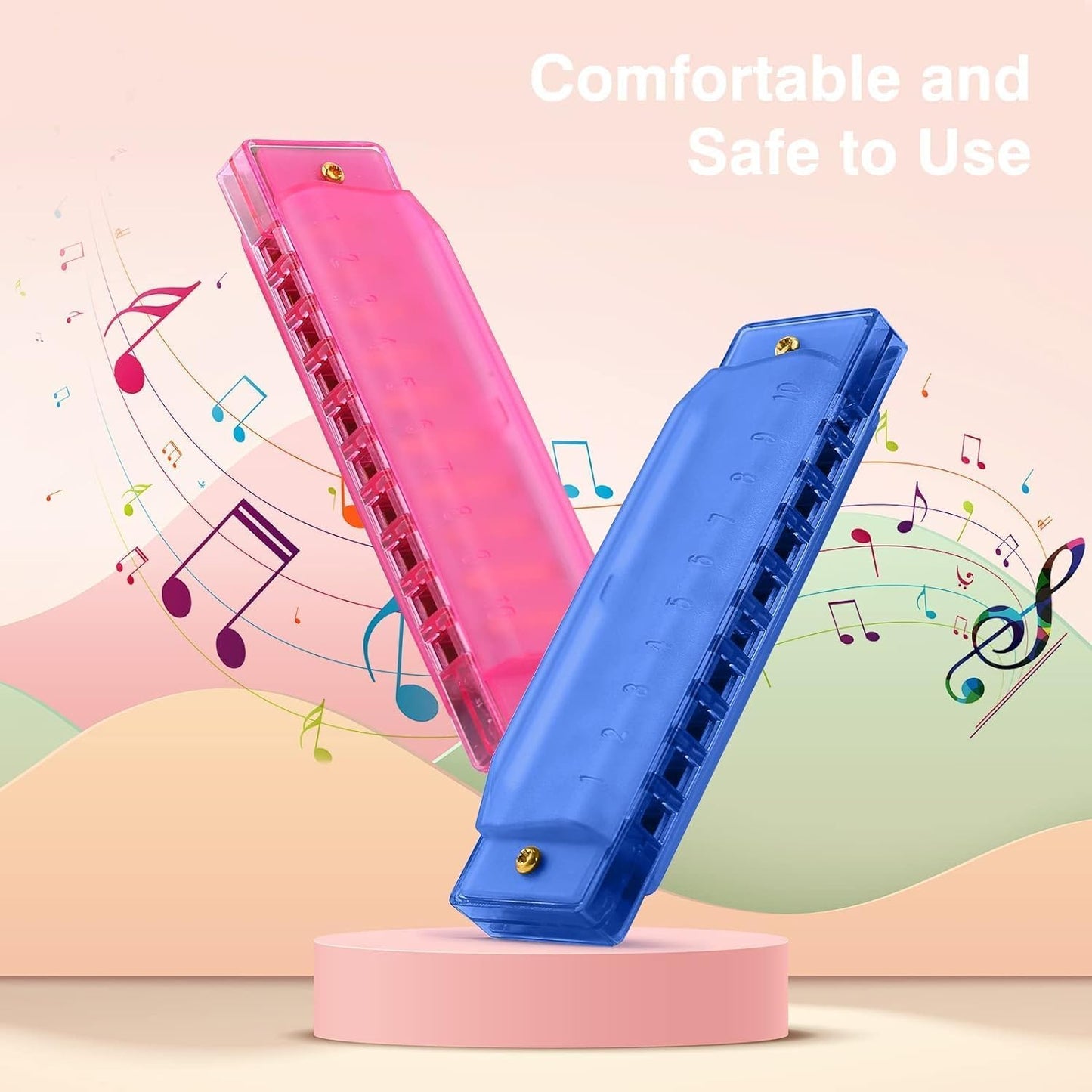 4 Pack Kids Harmonica 10 Hole, Plastic Harmonica for Kids with 4 Colors Educational Toys Beginners Toy Musical Instruments for Kids, Children and Adults (Blue, Pink, Green, Orange)
