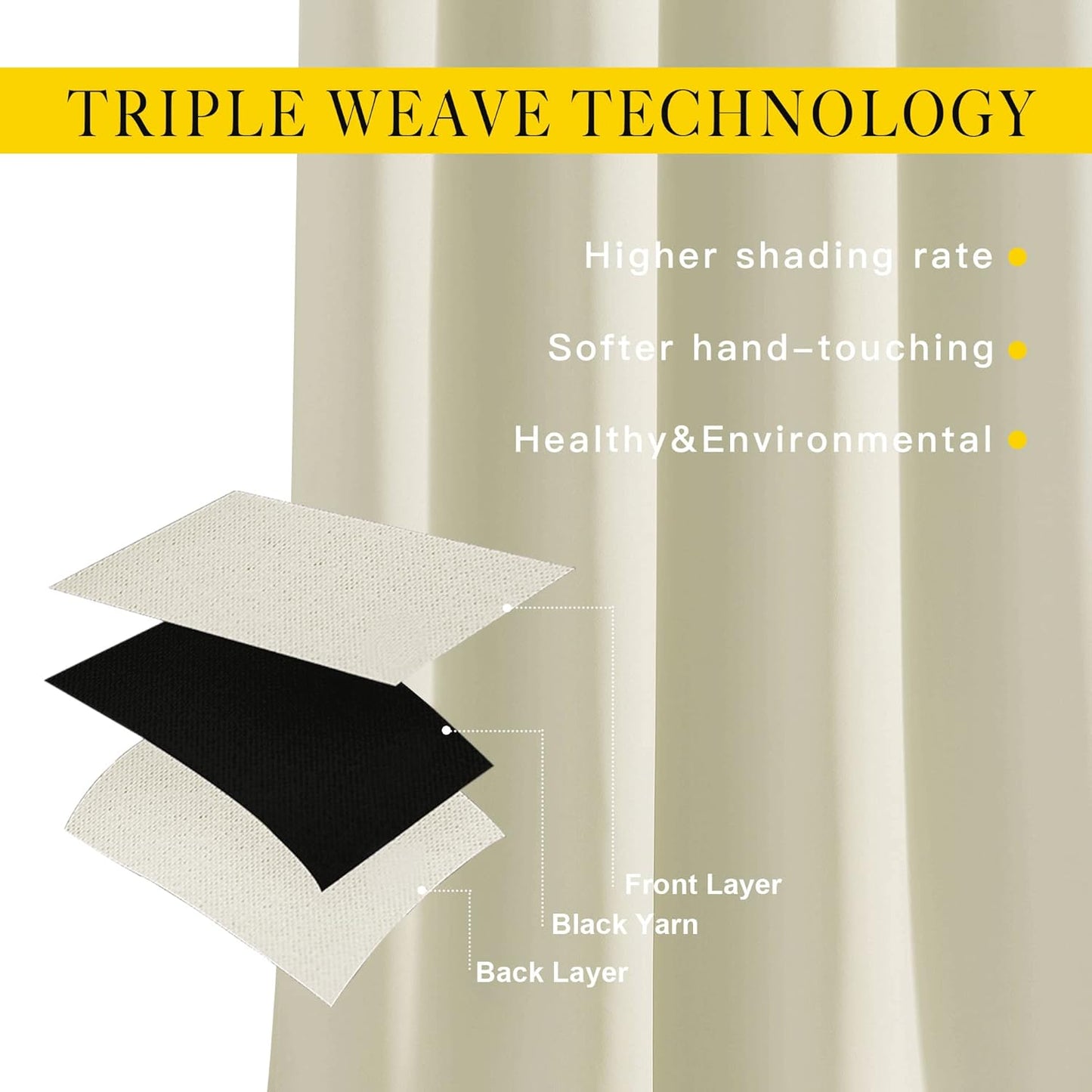 NICETOWN Beige Bedroom Curtains 72 inches Long, Grommet Room Darkening Thermal Insulated Window Treatment Room Darkening for Bedroom/Home Office, 2 Panels, W37 x L72