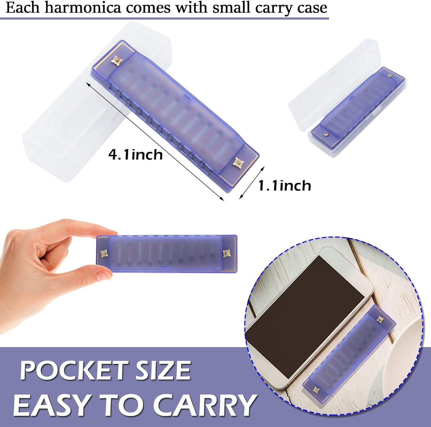 Harmonica for Kids 10 Hole Kids Harmonica, 2 Pack Key of C Blues Harmonica Educational Toy Beginners Toy Musical Instruments for Kids, Children and Toddler (Blue, Pink)