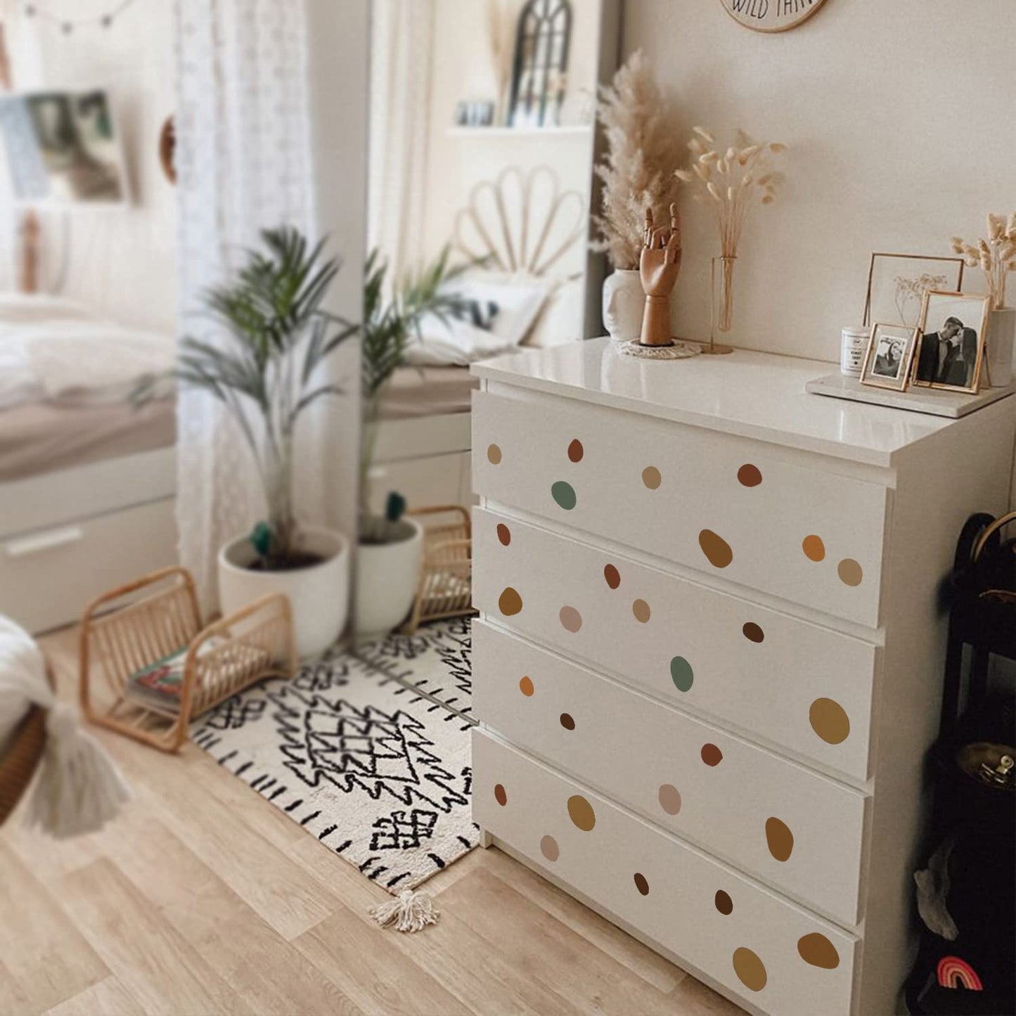 Boho Polka Dot Wall Decals 42 PCS, Boho Wall Sticker for Girls Room Living and Playroom Nursery, Removable Wall Decals Kids Room Decor Vinyl Murals DIY Cute Decorations (6 Sheets)