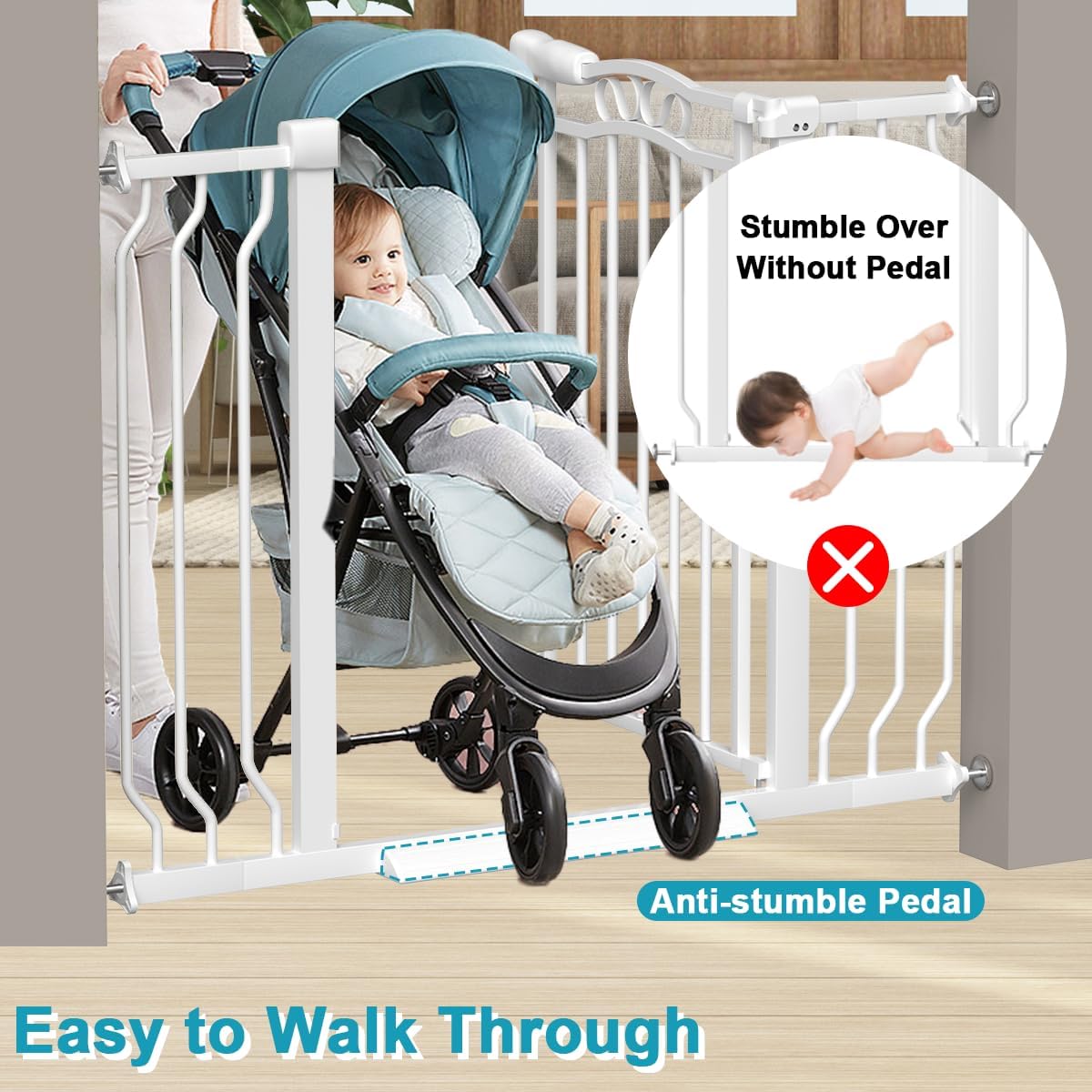 Extra Wide Dog Gate for Doorways 72-81.5 in, Walk Through Long Baby Gates for Large Openings, No Drill Child Safety Gate for Pets Kids Toddler, Doggy Barrier Indoor Metal, 30" Tall White