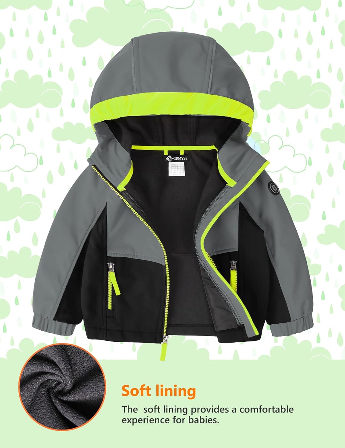 GEMYSE Toddler Jacket Fleece Lined Baby Boys Windbreaker Water Resistant Kids Hooded Coat Warm Spring Fall Outerwear
