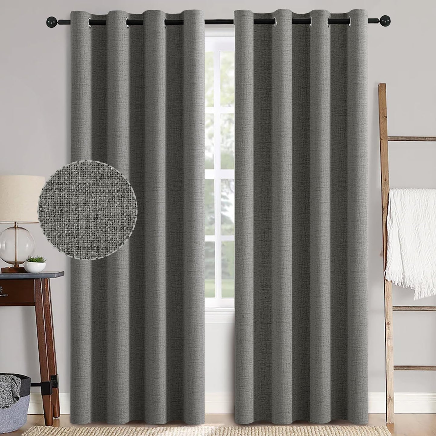 MIULEE Linen Texture Curtains for Bedroom Solid 100% Blackout Thermal Insulated Dark Grey Curtains Grommet Room Darkening Curtains/Draperies Luxury Decor for Living Room Nursery 52x72 Inch (2 Panels)