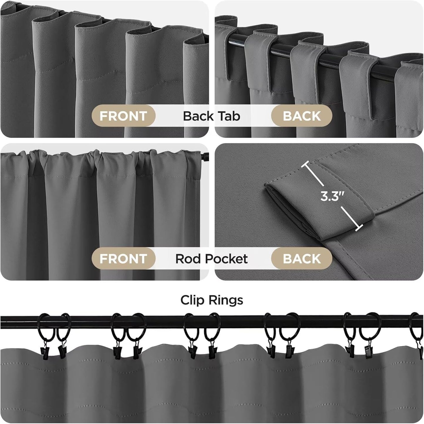 Joydeco 72 Inch Blackout Curtains for Bedroom, Thermal Insulated Black Out Curtains 2 Panels Set, Room Darkening Drapes for Living Room Window Rod Pocket Back Tab (W37 x L72 Inch, Light Grey)