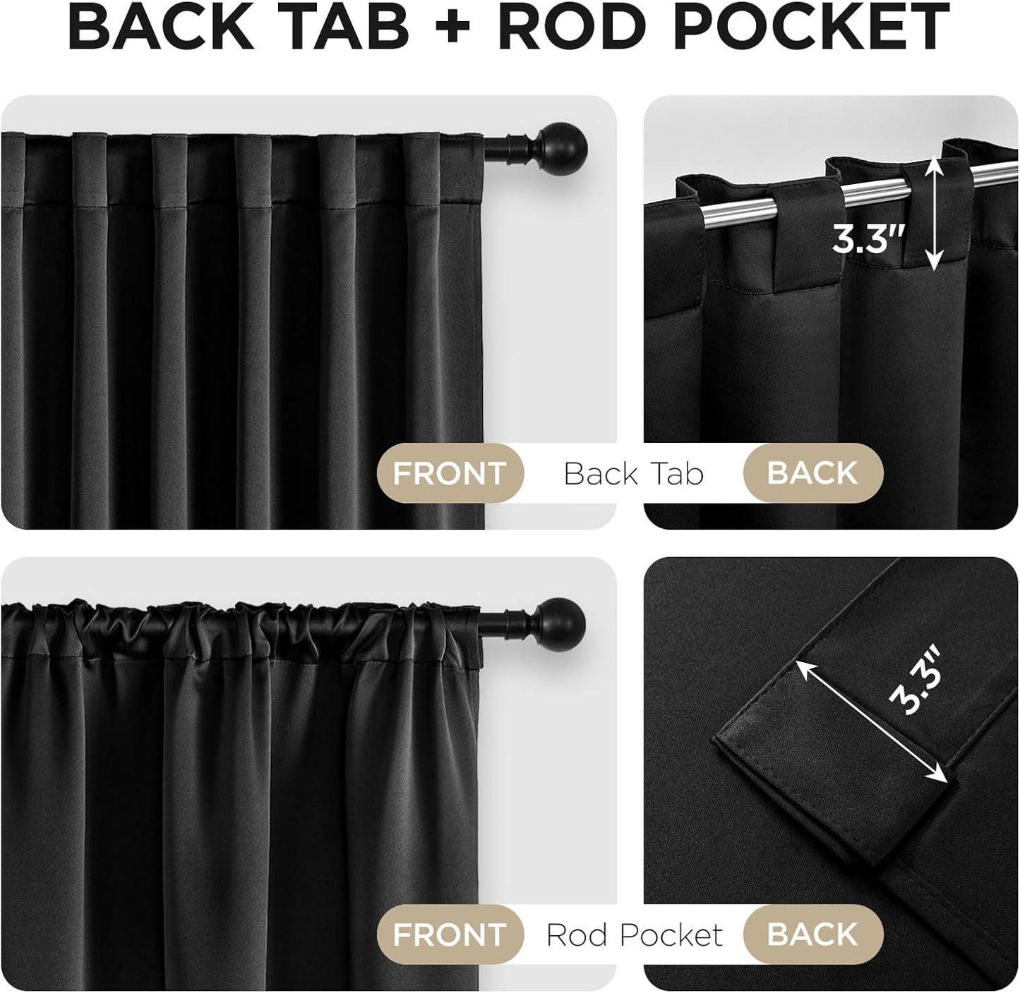 Joydeco 84 Inch Black Curtains 2 Panels Set, Blackout Curtains for Bedroom, Room Darkening Drapes for Living Room Window Rod Pocket Back Tab (W37 x L84 Inch, Black)
