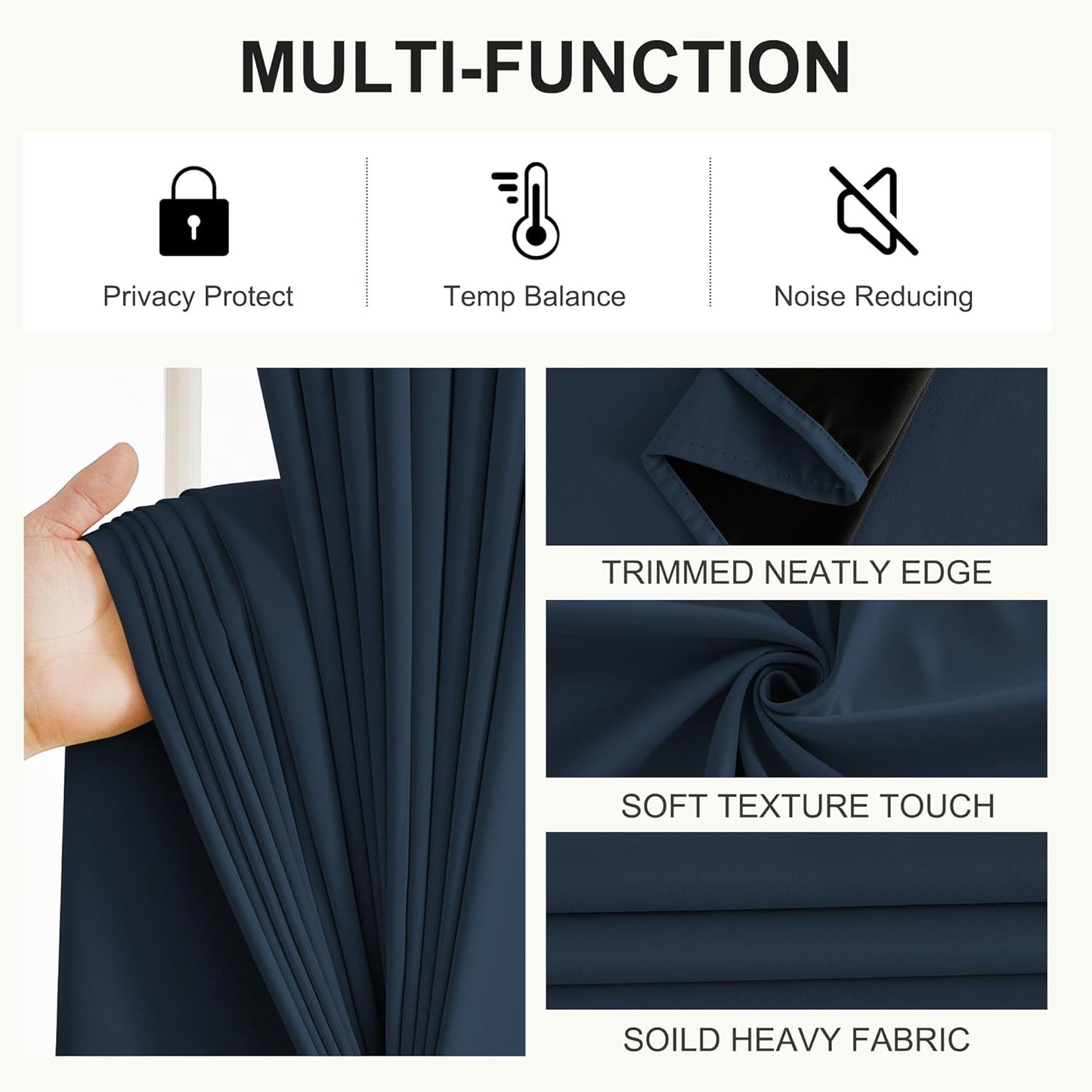 NICETOWN 100% Blackout Curtains 84 Inch Length 2 Panels Set, Thermal Insulated Long Curtains & Drapes, Room Darkening Grommet Drapes for Living Room Bedroom Window (W52 x L84 Inch, Navy)
