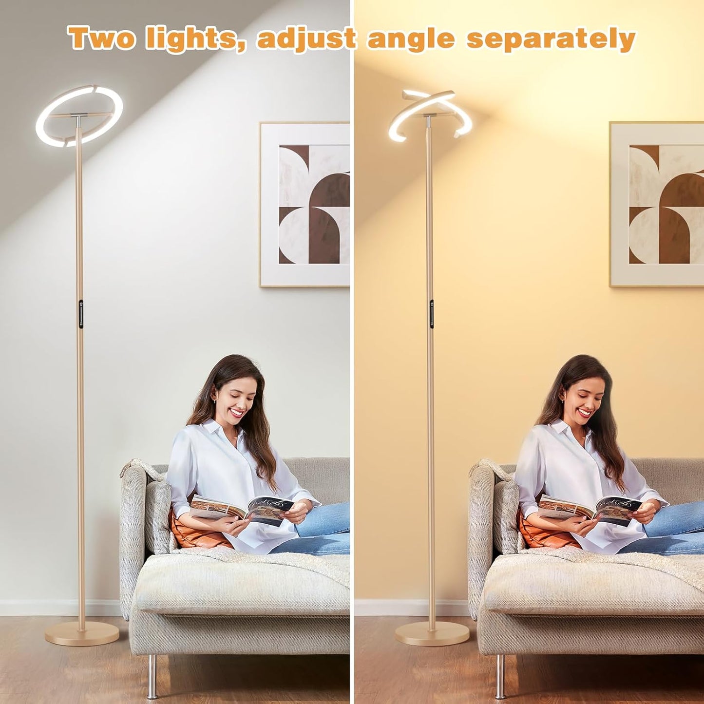 Floor Lamps for Living Room, 40W/2400LM LED Floor Lamp with Touch & Remote Control, 70" Tall Standing Lamp Stepless Dimmable, Modern Torchiere Corner Lamp for Bedroom, Office - Light Gold
