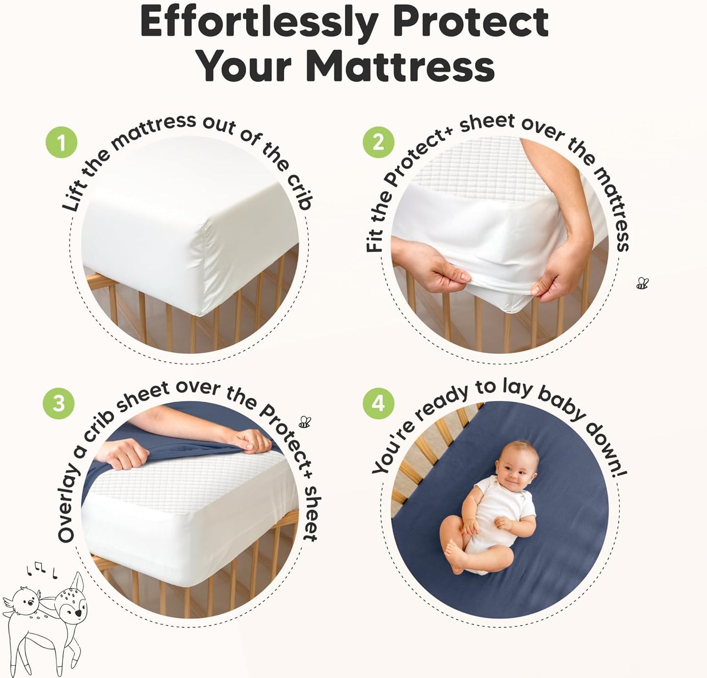 Waterproof Crib Mattress Protector Cover Fitted - 2-Pack Quiet Baby Crib Mattress Pad Sheets, 52" x 28" Soft Quilted Cotton Baby Sheet, Machine Washable, Easy Fit, Durable (Lilac/Quin)