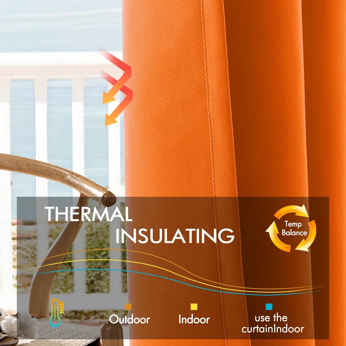 ANRODUO Back Tab Blackout Curtains for Bedroom Living Room, Rod Pocket Pinch Pleated Thermal Insulated Room Darkening Curtains 90 Inches Long 2 Panels, Orange, 42 x 90 Inch