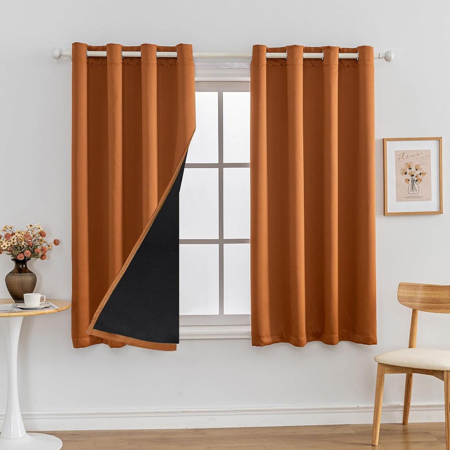 Anytime 100% Blackout Curtain Set, Thermal Insulated & Energy Efficiency Window Draperies for Guest Room, Full Shading Panels for Shift Worker and Light Sleepers（Orange, 2 Panels, 52W x 45L）