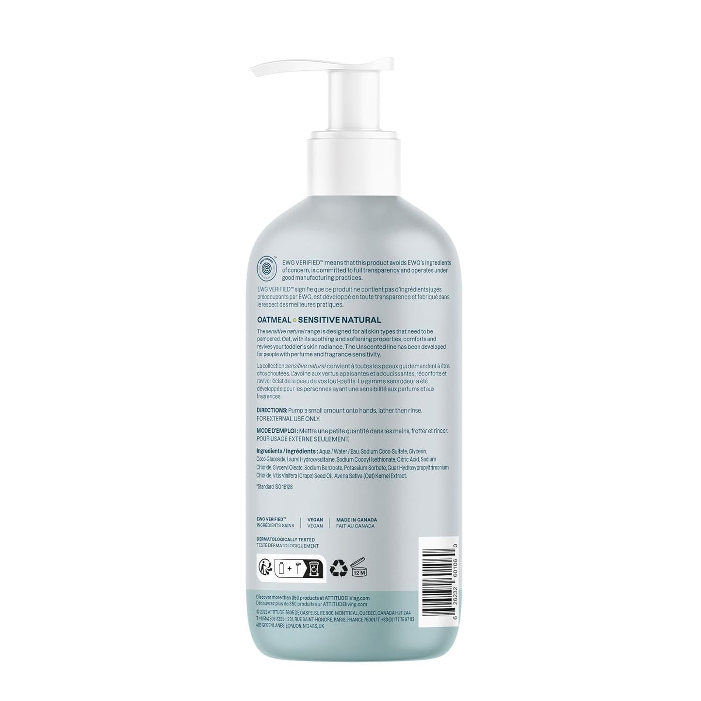 ATTITUDE 2-in-1 Shampoo and Body Wash for Baby, EWG Verified, Plant- and Mineral-Based Ingredients, Vegan and Cruelty-Free Products for Sensitive Skin, Unscented, 16 Fl Oz