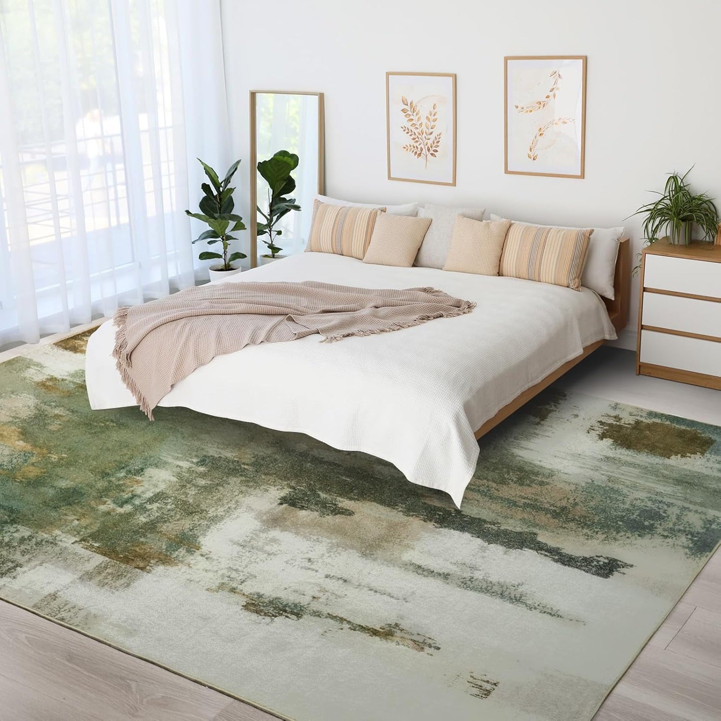 Kelarea Living Room Rug, 6x9 Rug Modern Abstract Washable Rugs Green Faux Wool Vintage Carpets, Non Slip Rugs for Bedroom, Dining Room, College Dorm, Kids Playroom, Home Office