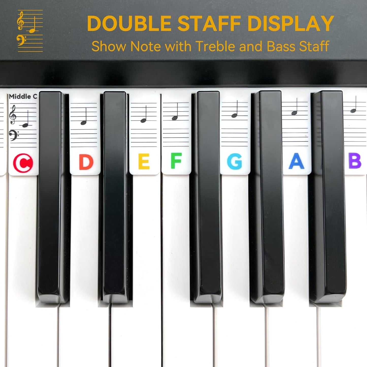 Piano Notes Guide for Beginner, Removable Piano Keyboard Note Labels for Learning, 88-Key Full Size, Made of Silicone, No Need Stickers, Reusable and Comes with Box (Rainbow Colors）